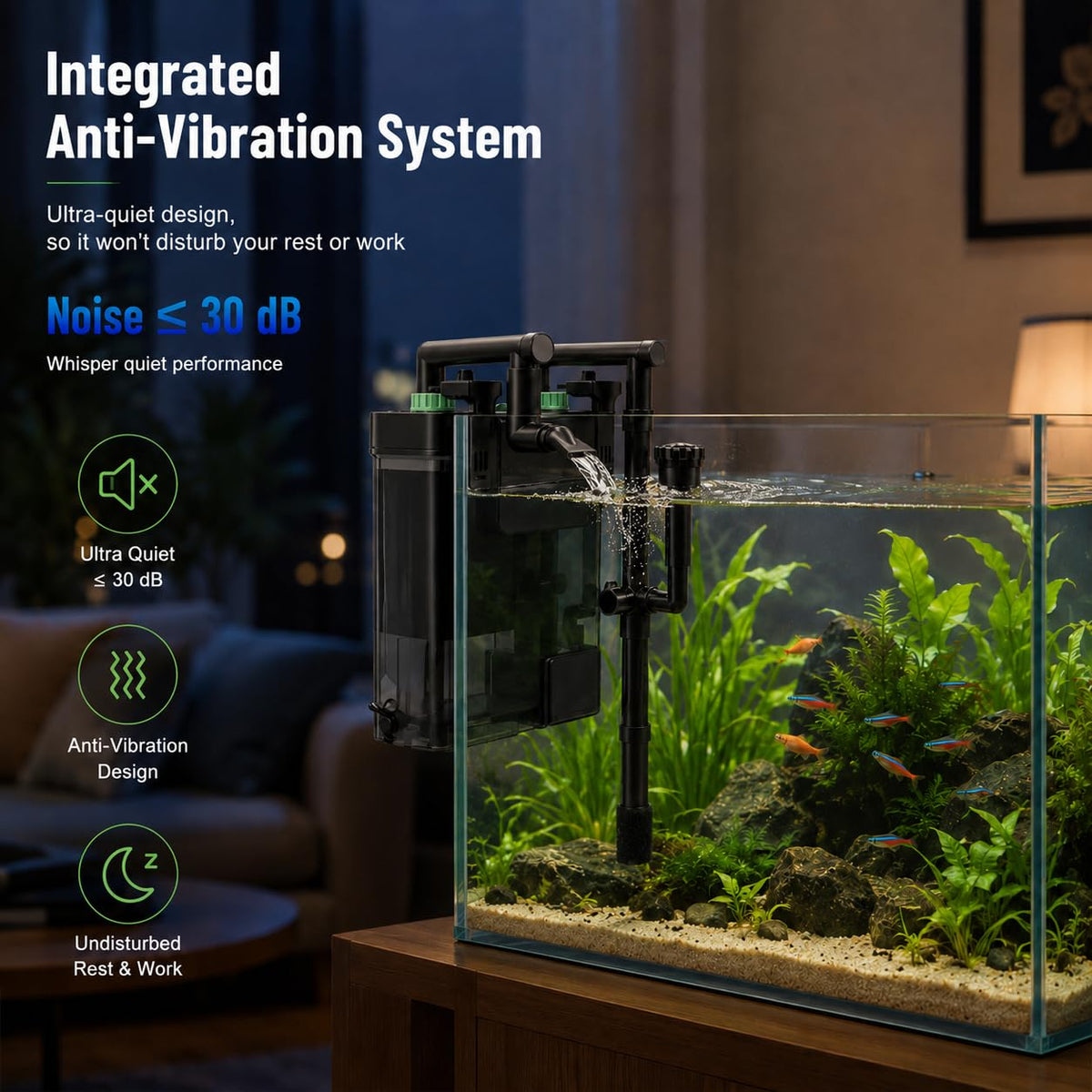 Etnorsu External Hang On Back Canister Aquarium Filter, Quiet Fish Tank Filter with 3-Stage Filtration,Anti-Dry Burn Mot