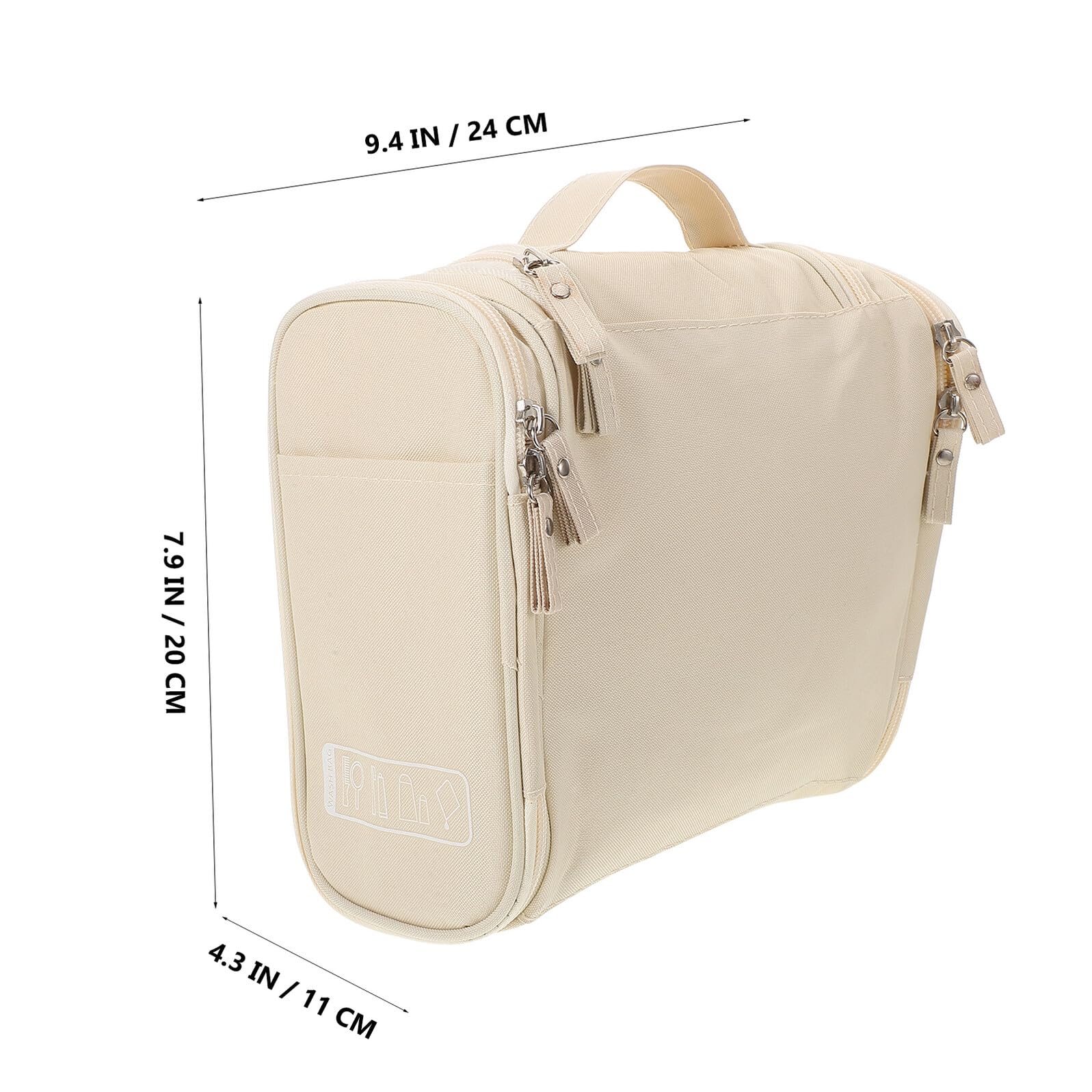 TOVINANNA large waterproof hanging cosmetic case with handle, beige travel toiletry organizer and bathroom storage bag