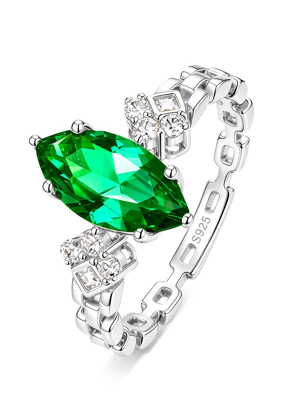 Wyyxl Lab Grown or Created Emerald/Ruby/Sapphire Engagement Rings 925 Sterling Silver Moissanite Diamond Ring for Women 