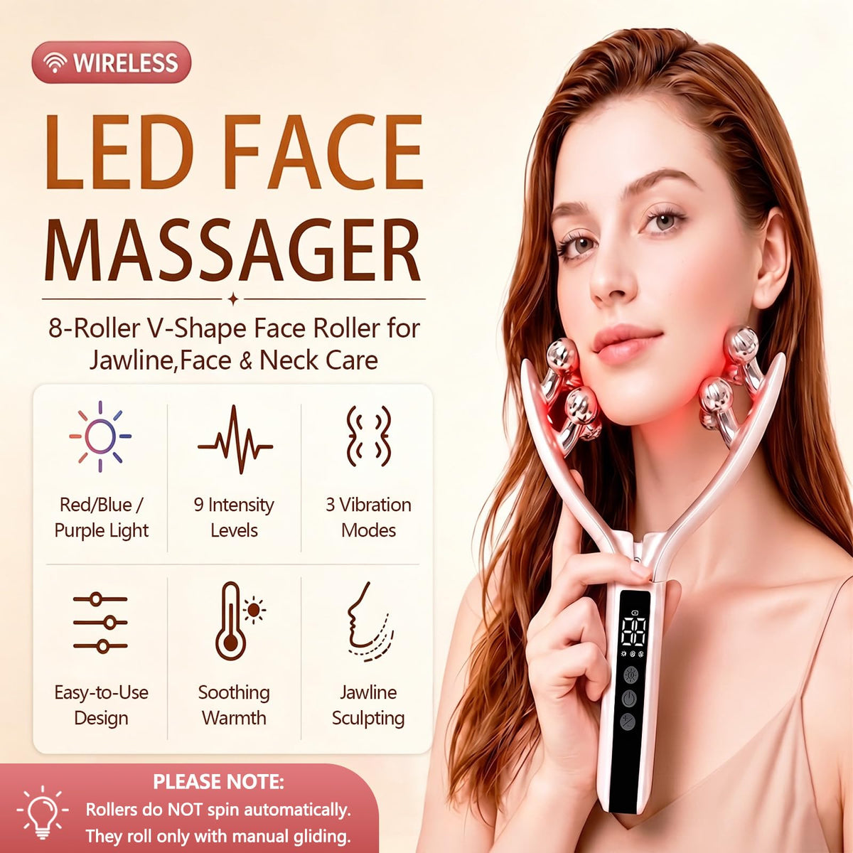 Wireless Face Massager Tool 8 Roller 3D Face Roller for - SZMDLX Official Imagery - 3