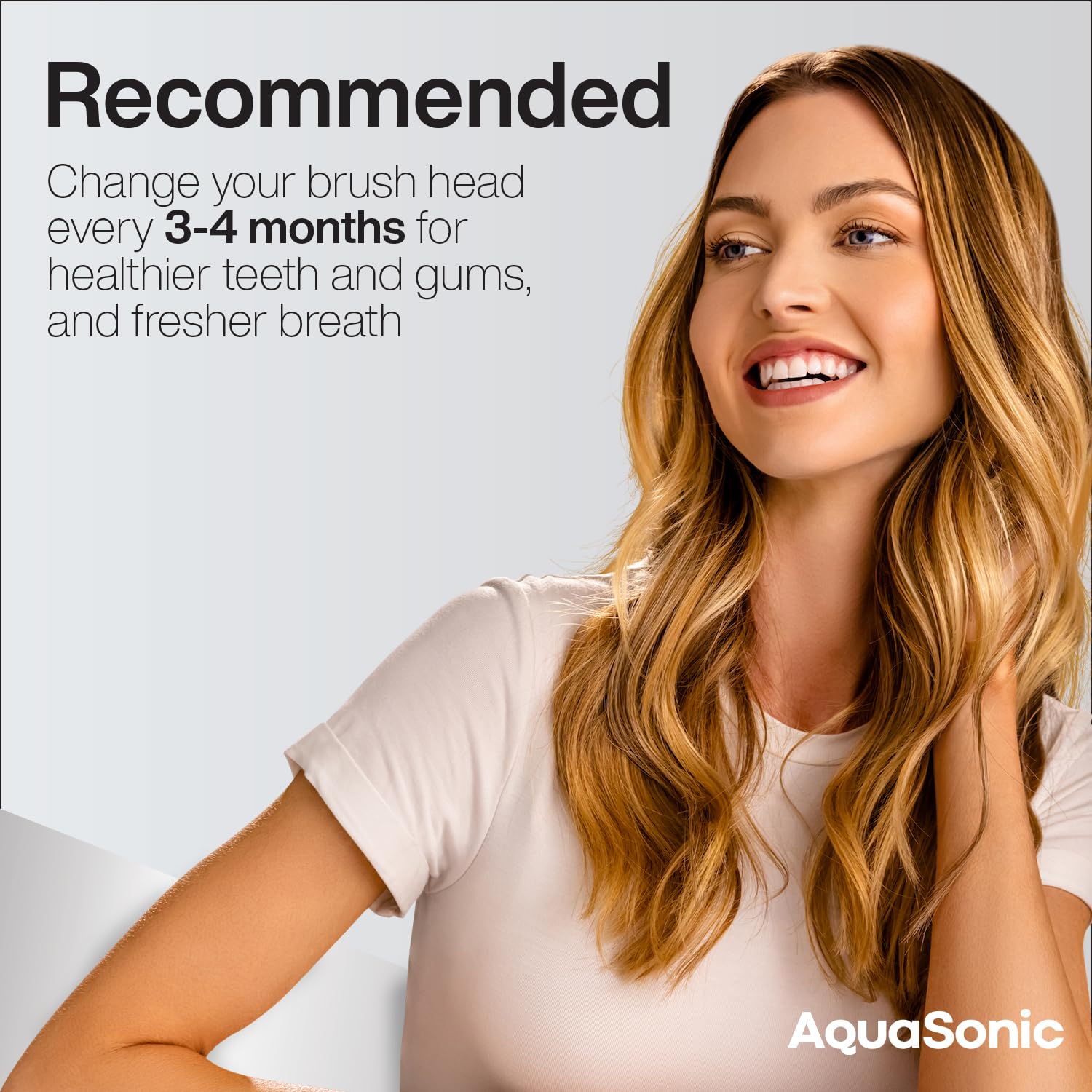 AquaSonic Icon replacement toothbrush heads in a 2-pack, pearl-colored soft bristle brush heads for Aquasonic electric toothbrush.