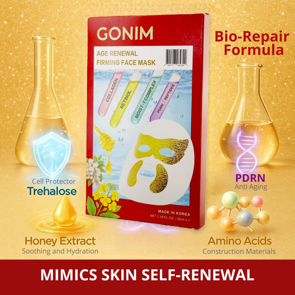 GONIM Korean Face Mask with Integrated Eye Mask Under Eye Patches - PDRN, Collagen Facial Mask, Retinol & Caffeine, Hydr