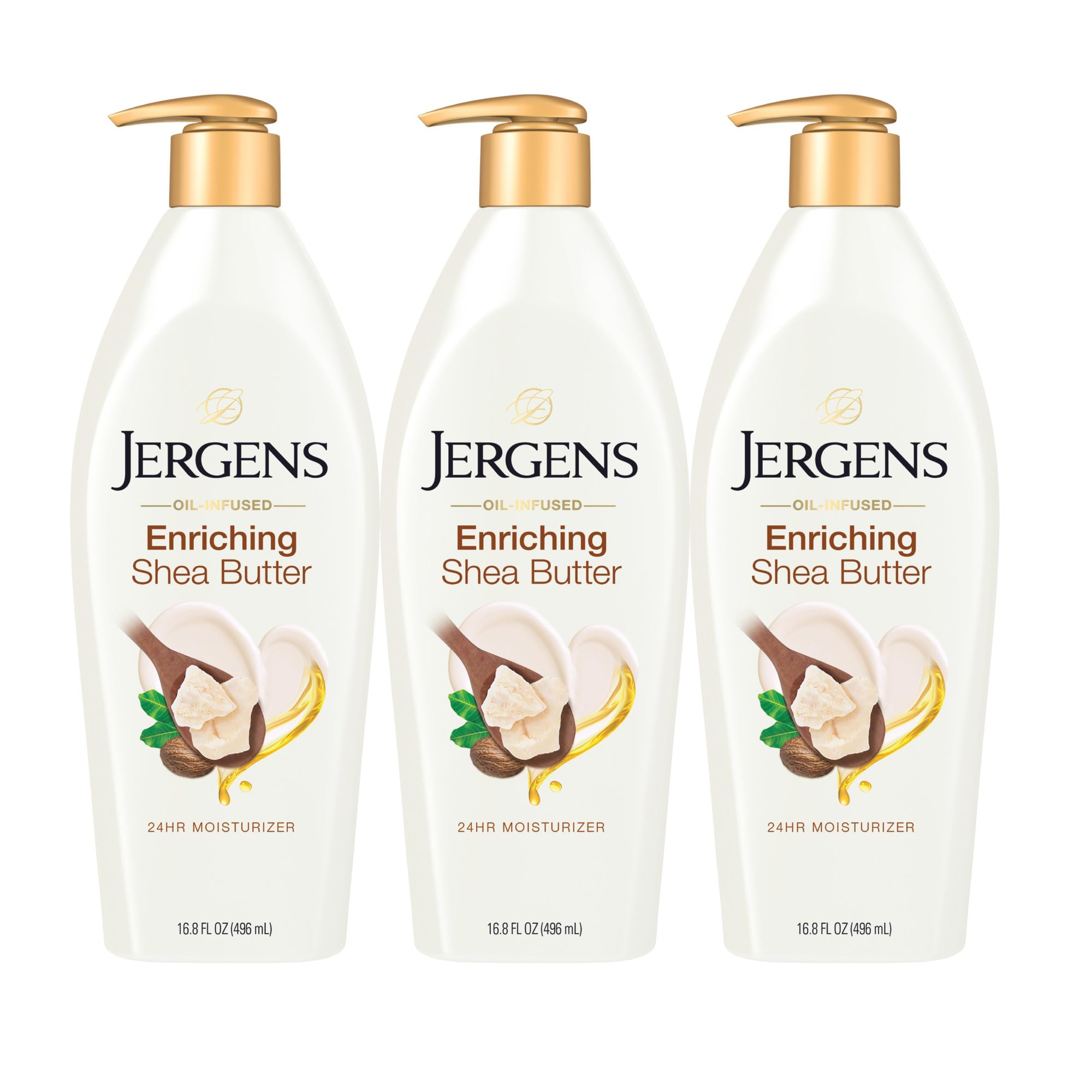 Jergens Shea Butter Hand and Body Lotion, deep conditioning moisturizer with pure shea butter, 16.8 oz pack of 3, dermatologist tested