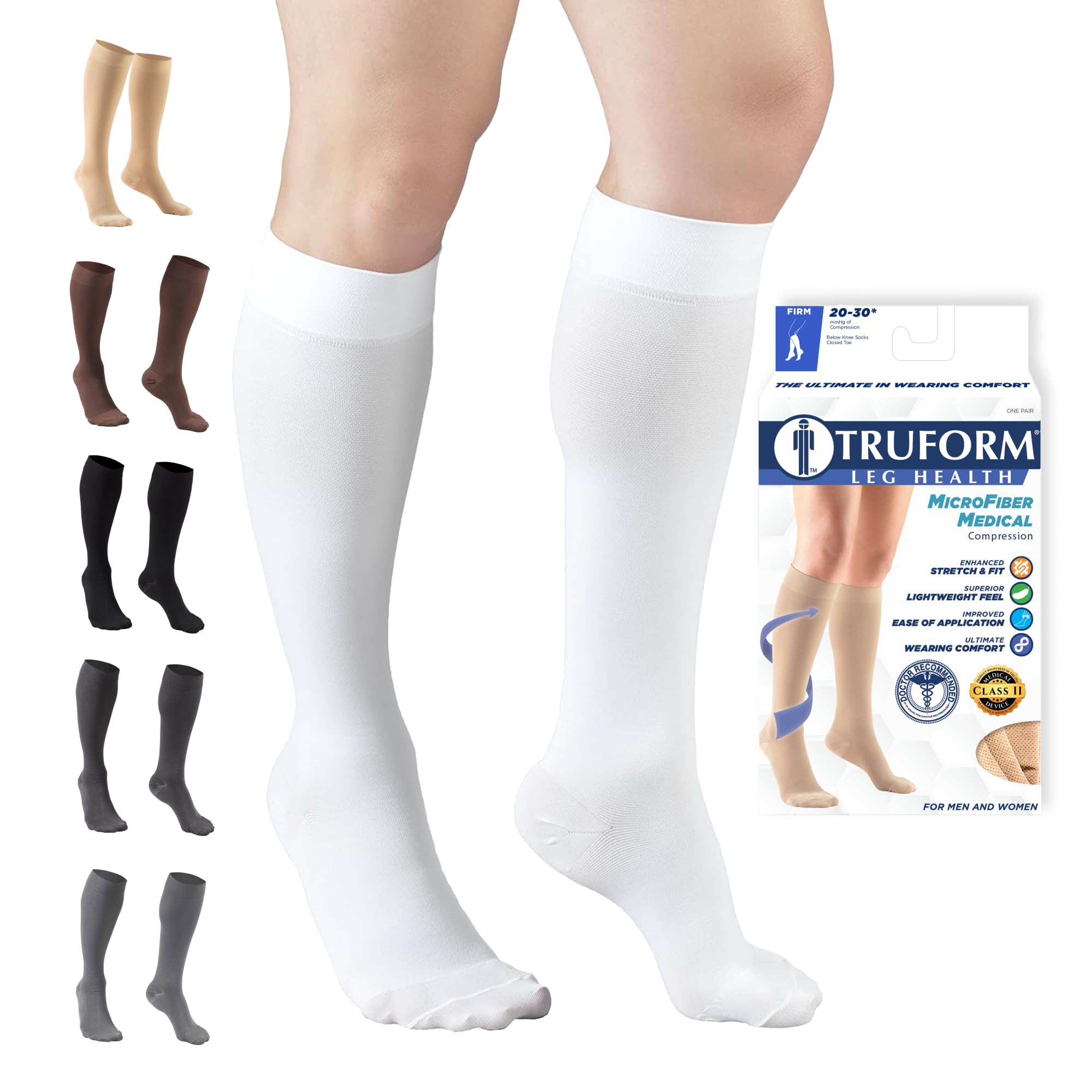 Truform 20-30 mmHg Compression Stockings for Men and Women, Knee - Product Imagery