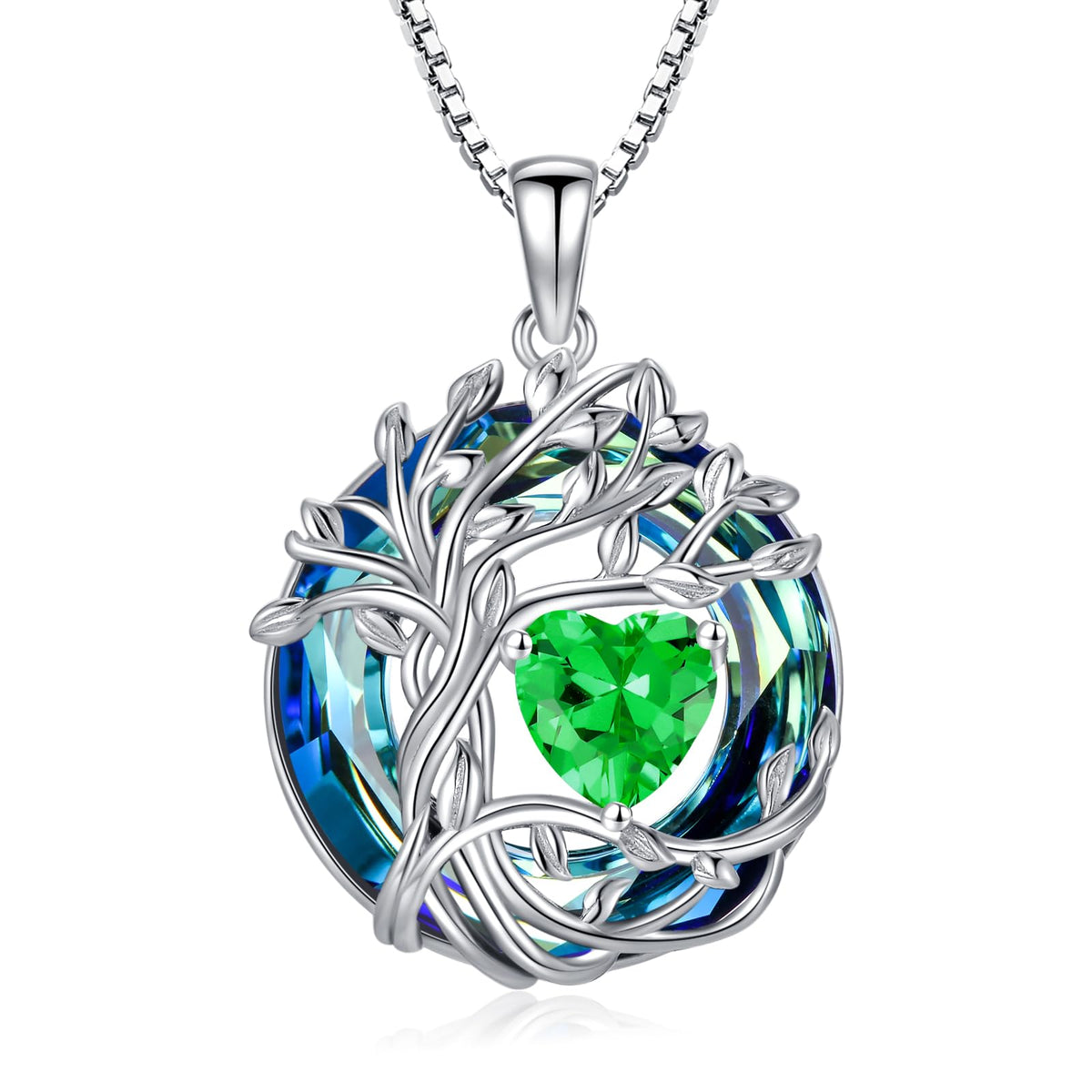 TOUPOP Tree of Life Birthstone Necklace Sterling Silver Pendant Birthstone Necklaces with Blue Crystal Anniversary Birth
