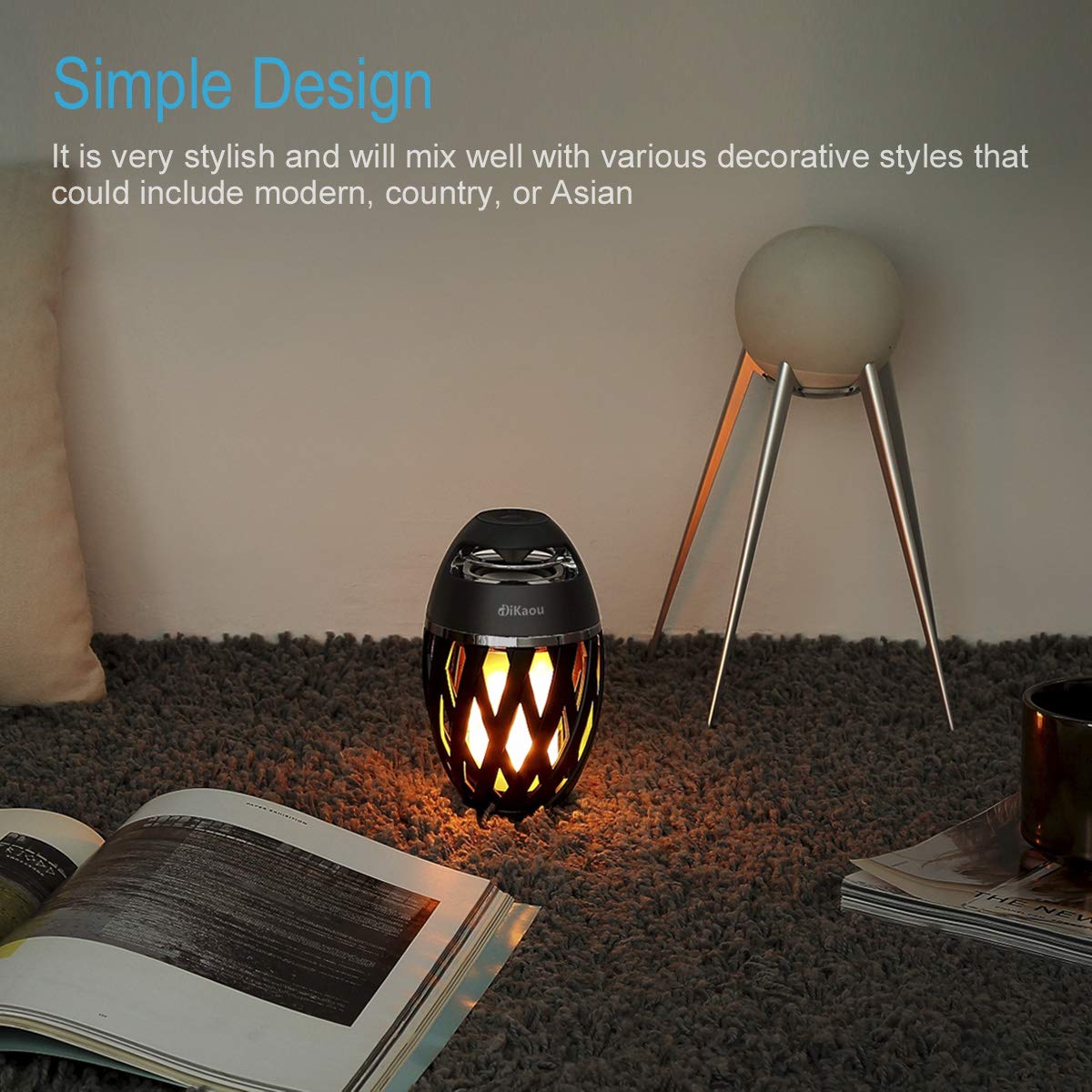 DiKaou LED Flame Outdoor Table Lamp Torch Table Lamp with Blutooth Speaker, Rechargeable Ambience Lantern with Flickers 