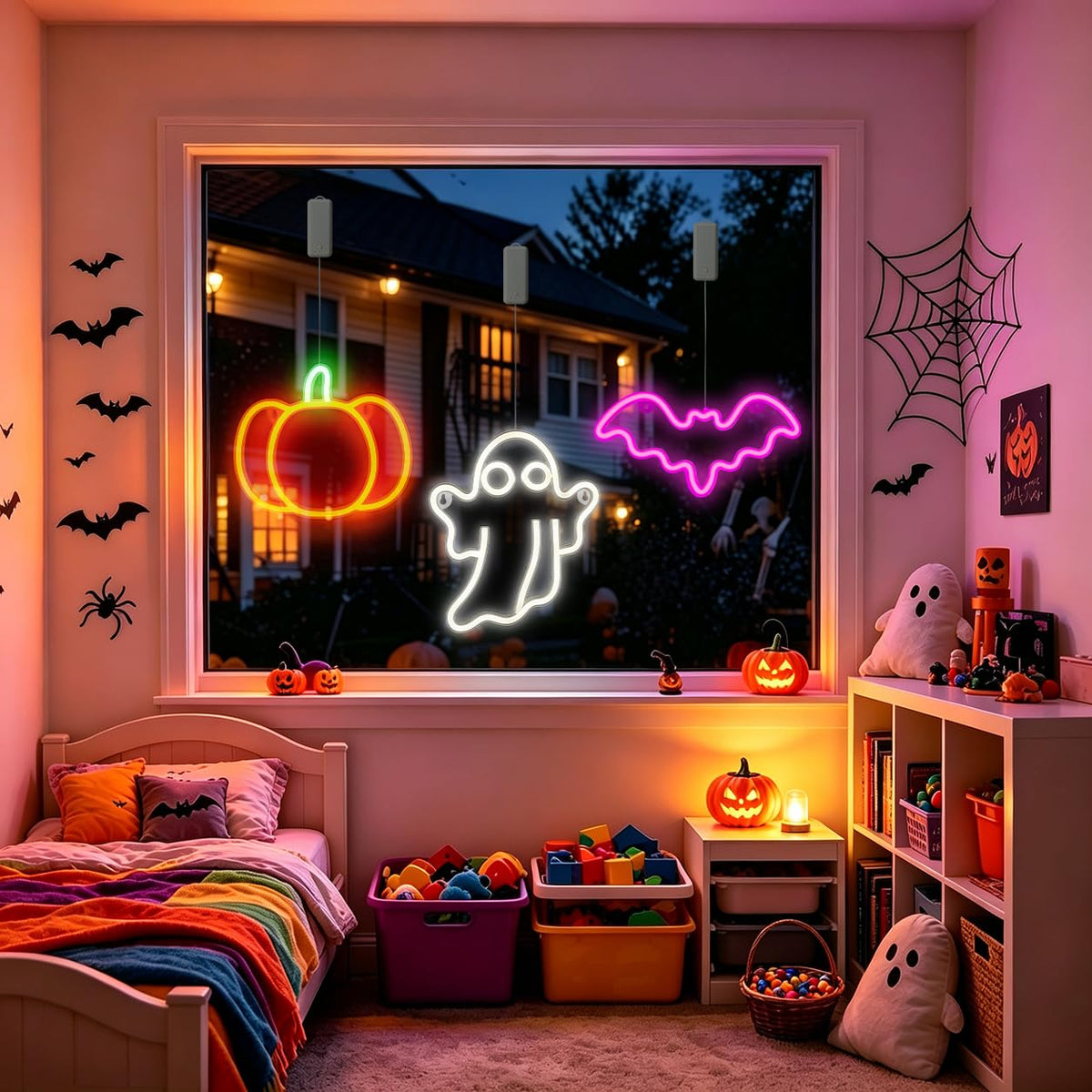 Brisum 3Pack Rechargeable Halloween Window Lights,4/6/12H Timer,Sharp Outlines – packaging and label