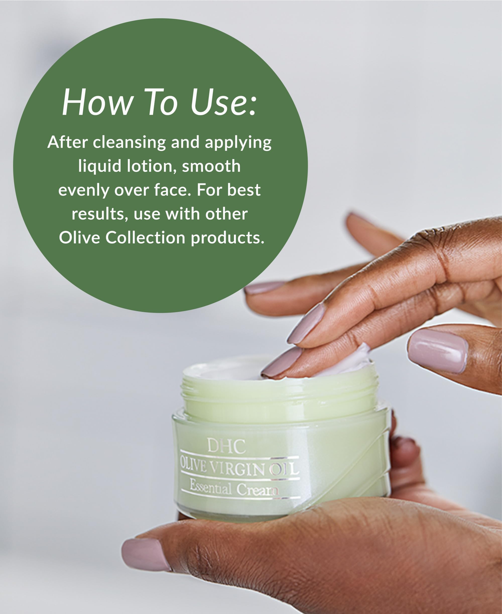 DHC Olive Virgin Oil Essential Cream in 1.7 oz jar, ultra-rich skin moisturizer with nourishing olive oil for dry skin.
