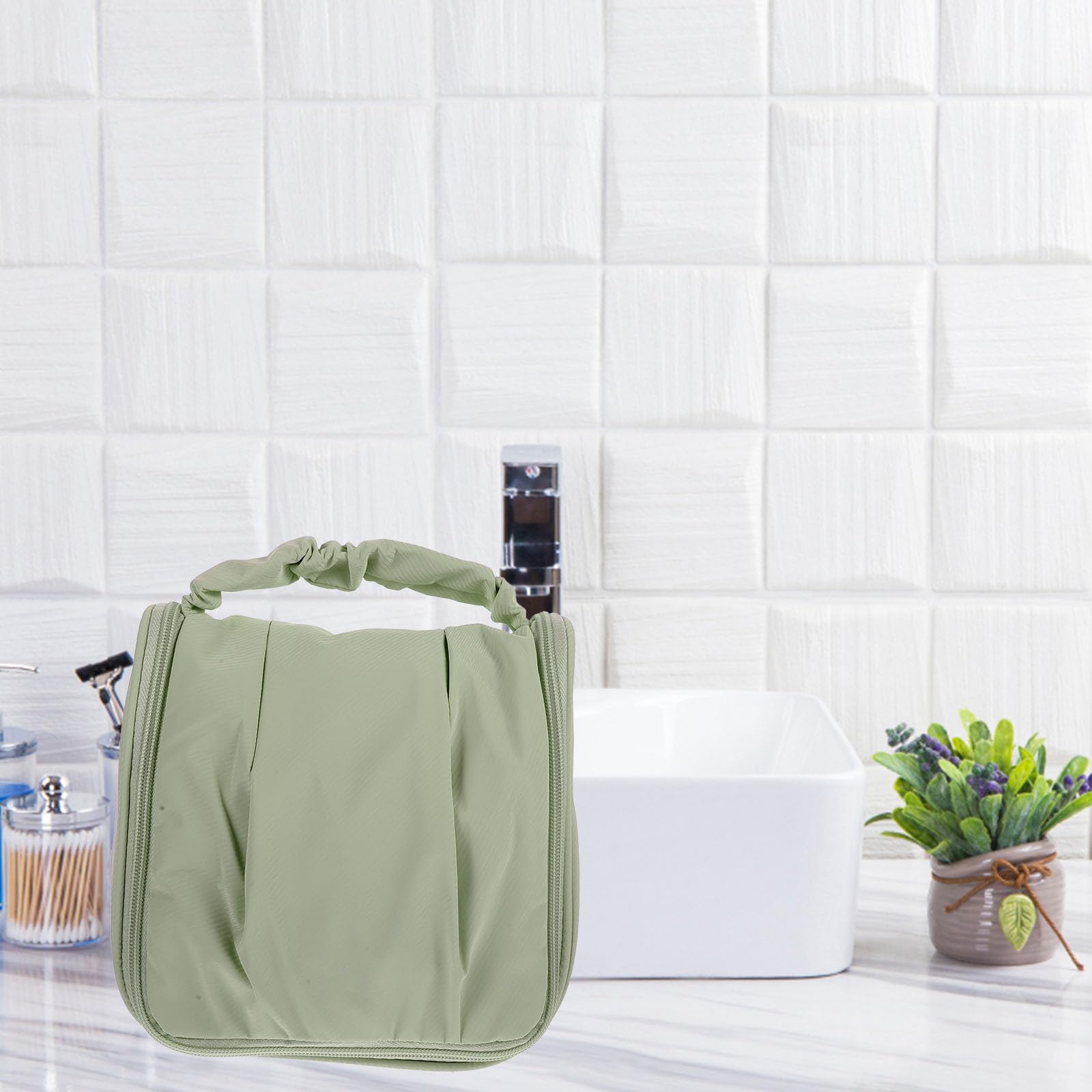 Healeved large green waterproof cosmetic case with dry wet separation, portable makeup organizer for travel and daily use.