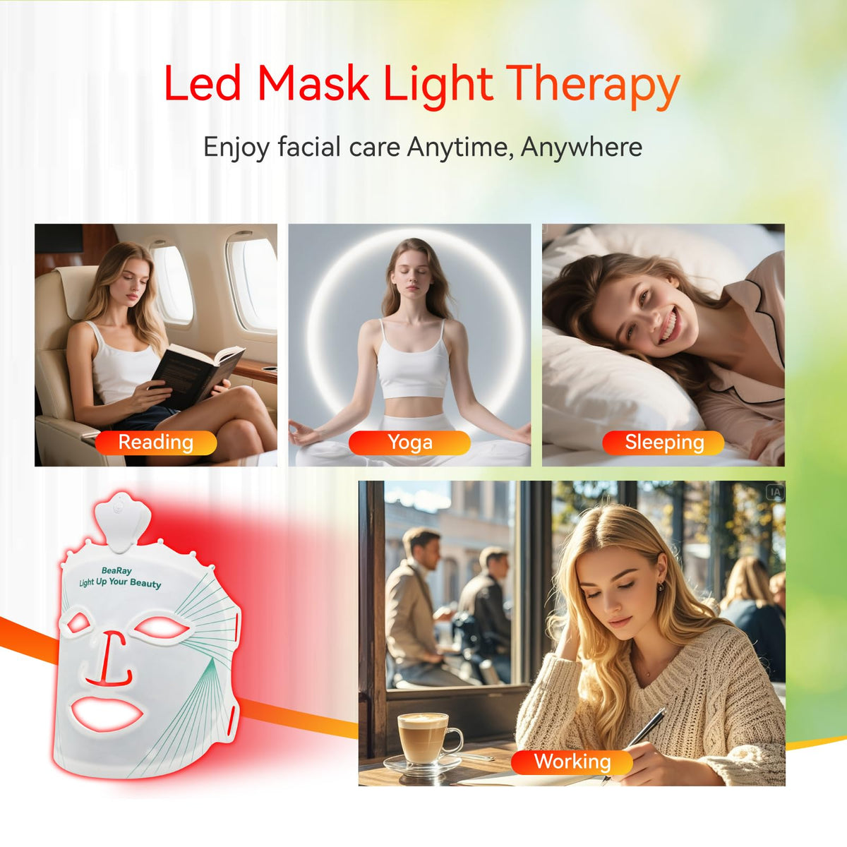 Red Light Therapy Mask for Face Non Medical LED Light Device - BeaRay Official Imagery - 5