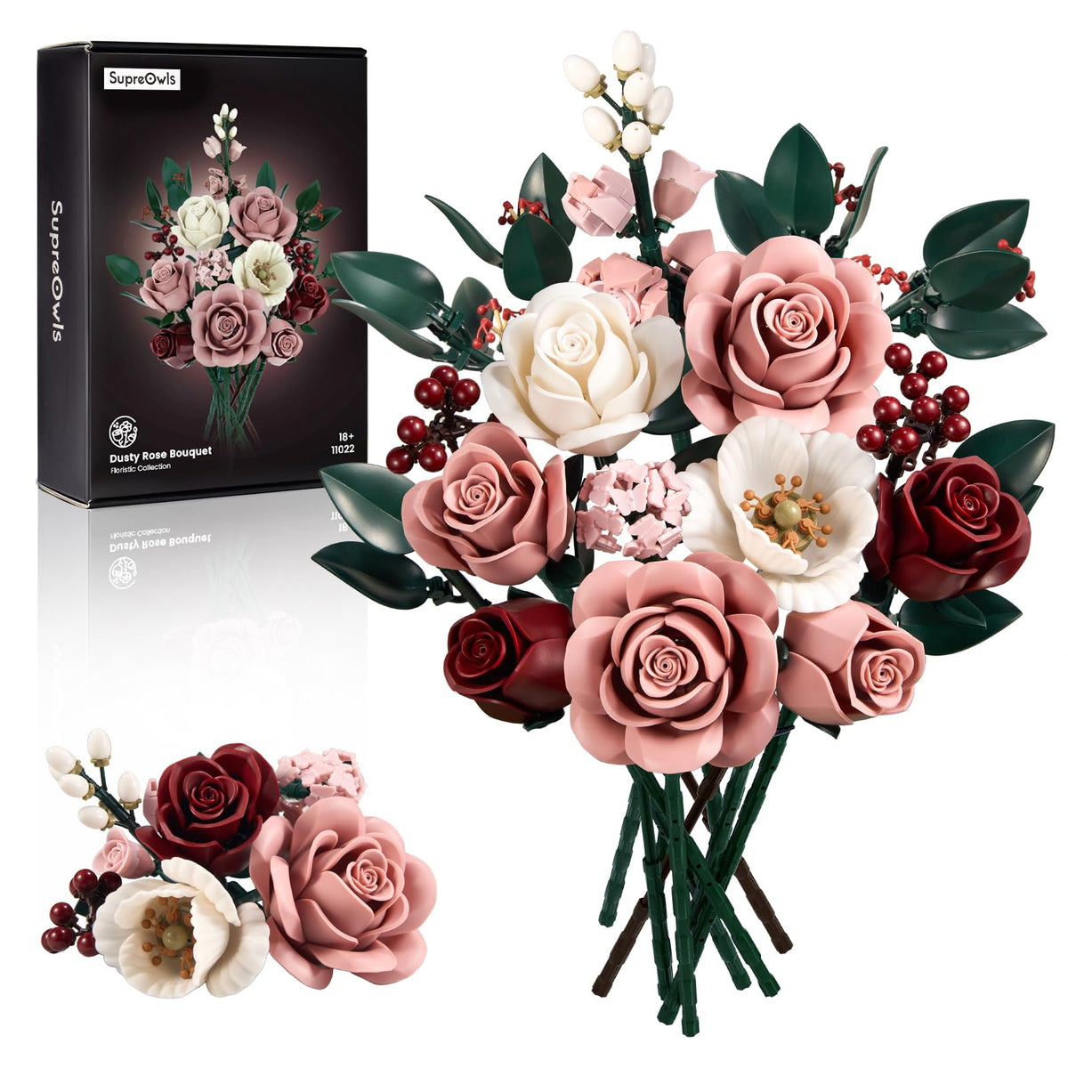 Pink Roses Flower Bouquet Building Set for Adult Gift Idea - iATOM Official Imagery - 1