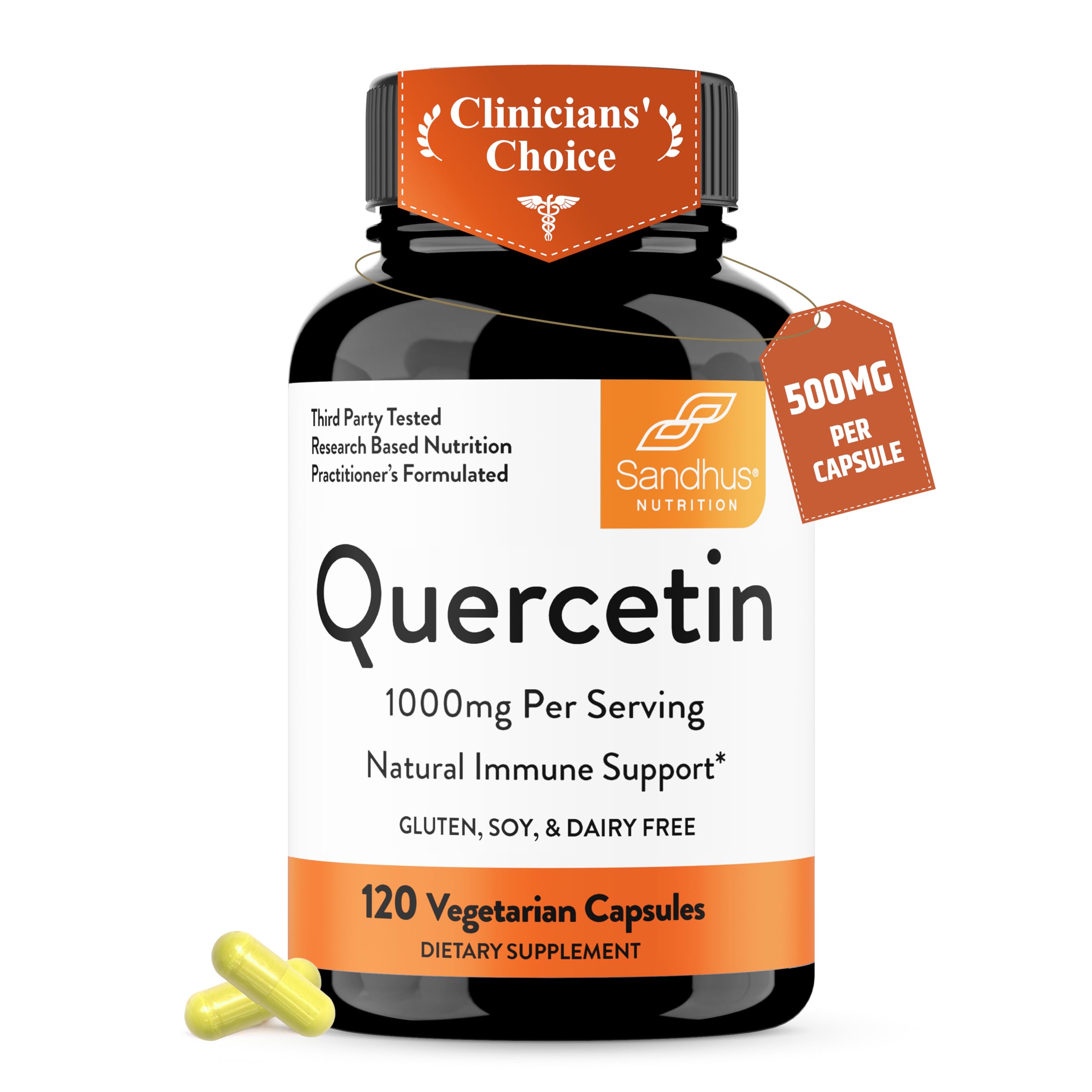 Sandhu's Quercetin 500mg Capsules 1000mg Per Serving 120 Ct - Product Imagery