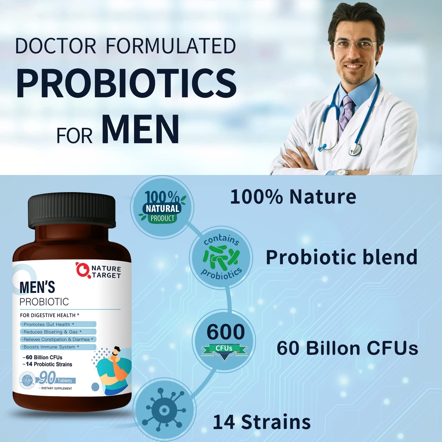 Nature Target Probiotics for Men – 60B CFU, 90 Tablets