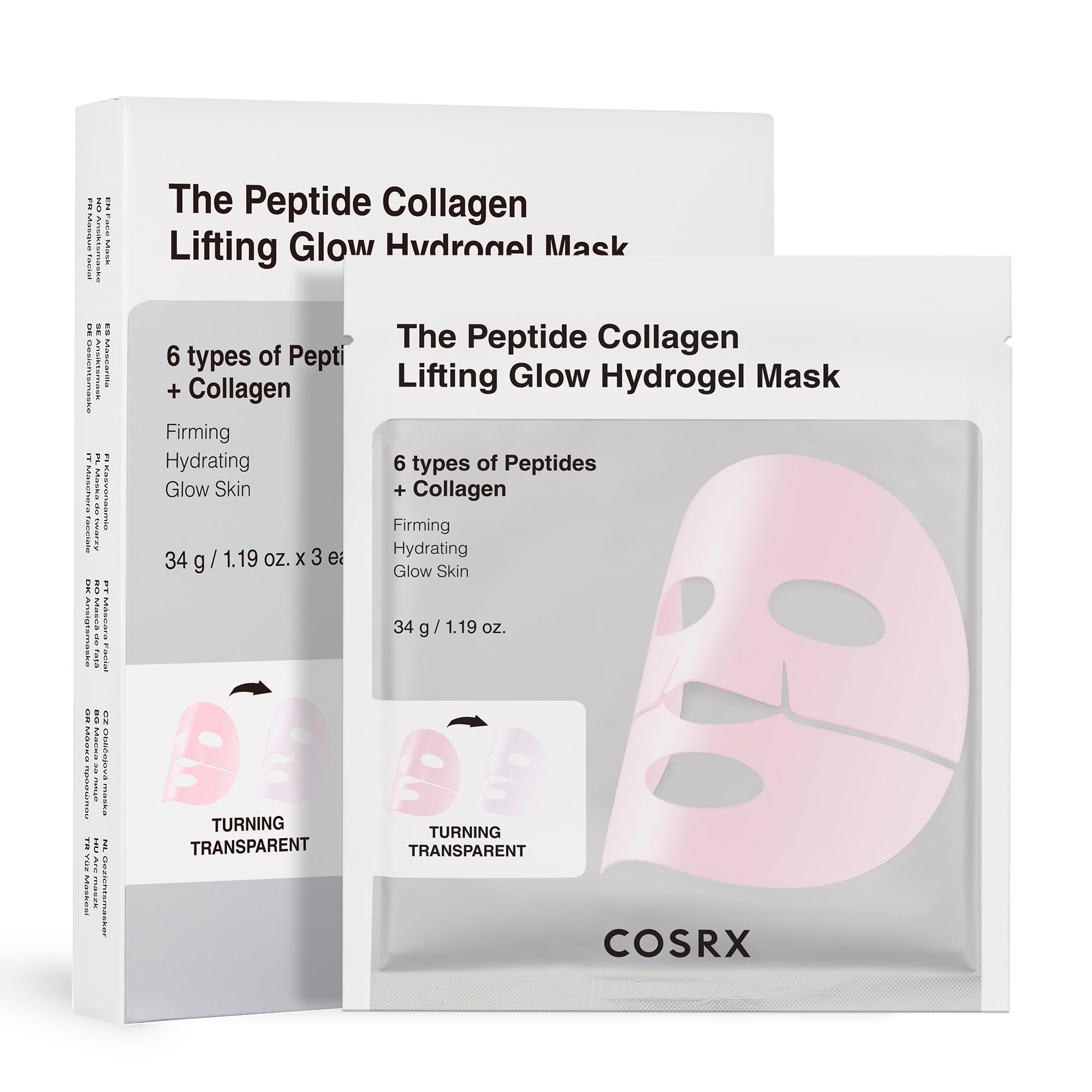 COSRX Pink Peptides Collagen Lifting Glow Hydrogel Face Masks 3 - Product Imagery