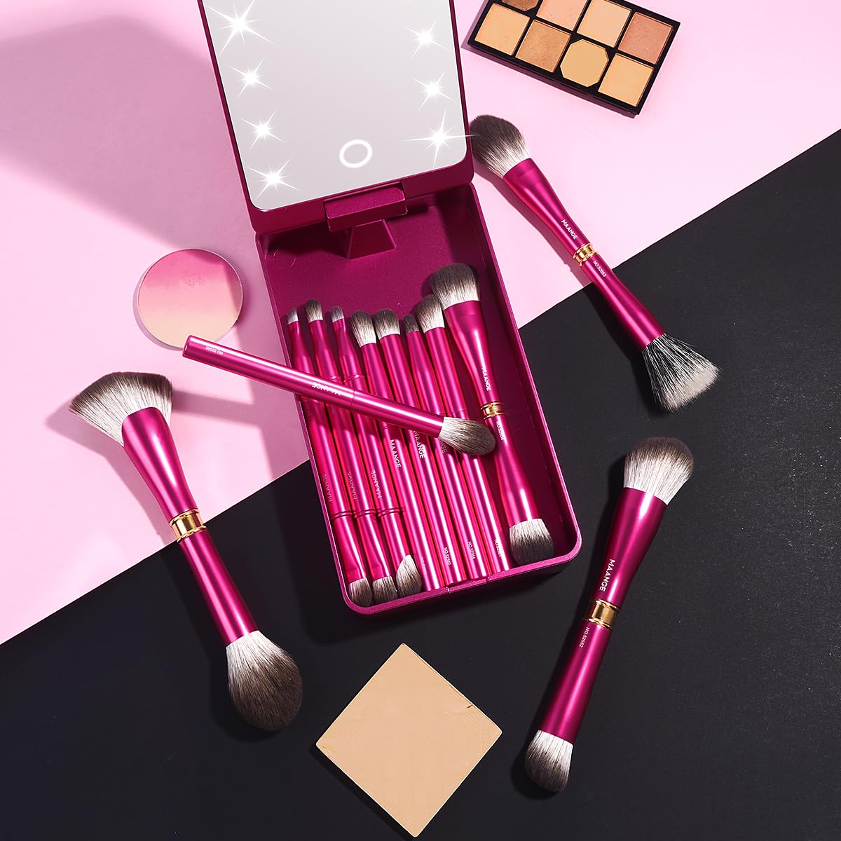 MAANGE Makeup Brushes 12 Pcs Double-ended Kabuki Brush Travel Makeup Brushes for Foundation Powder Concealers Eye Shadow