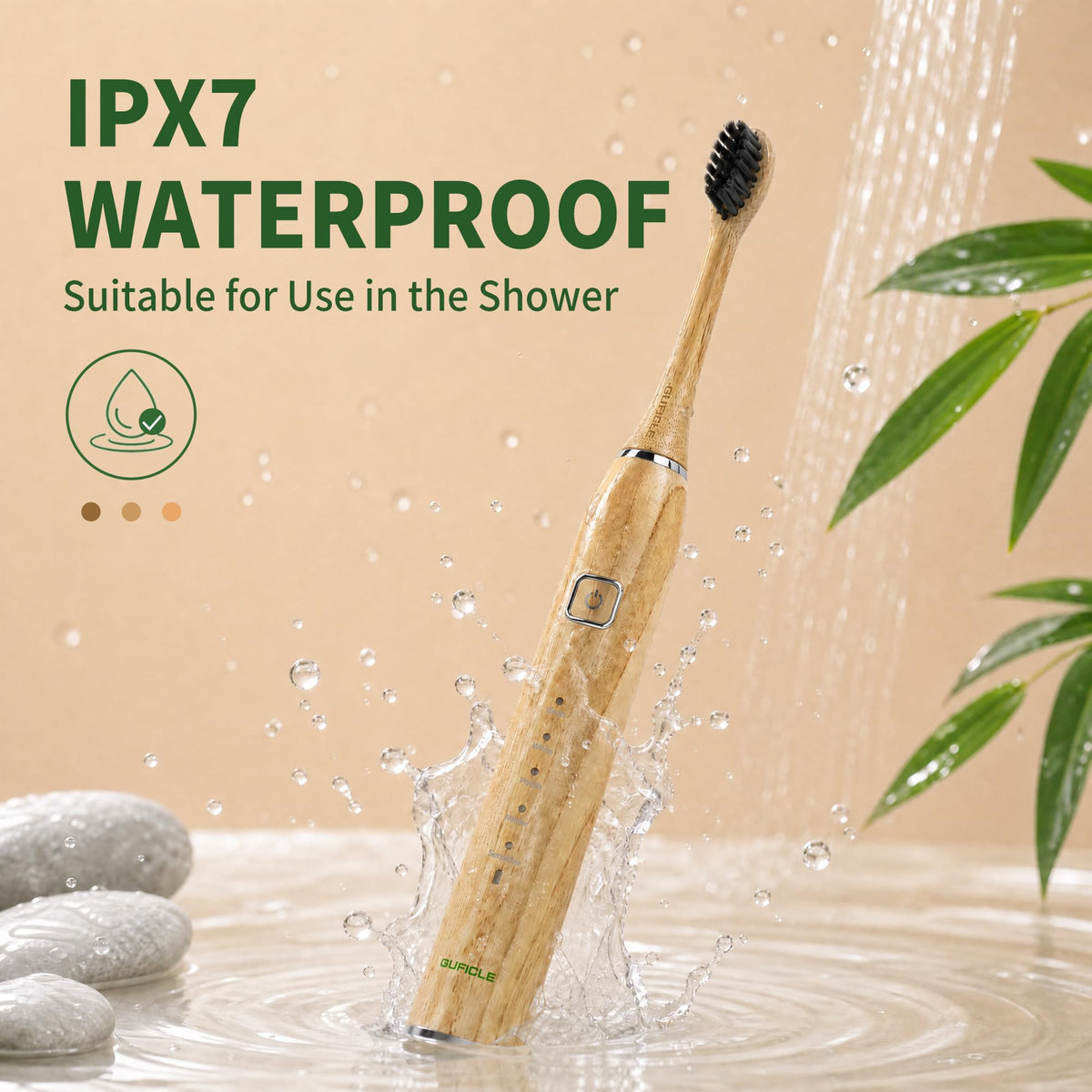Sonic Electric Toothbrush with Bamboo Heads Charcoal Infused - GUFICLE Official Imagery - 8