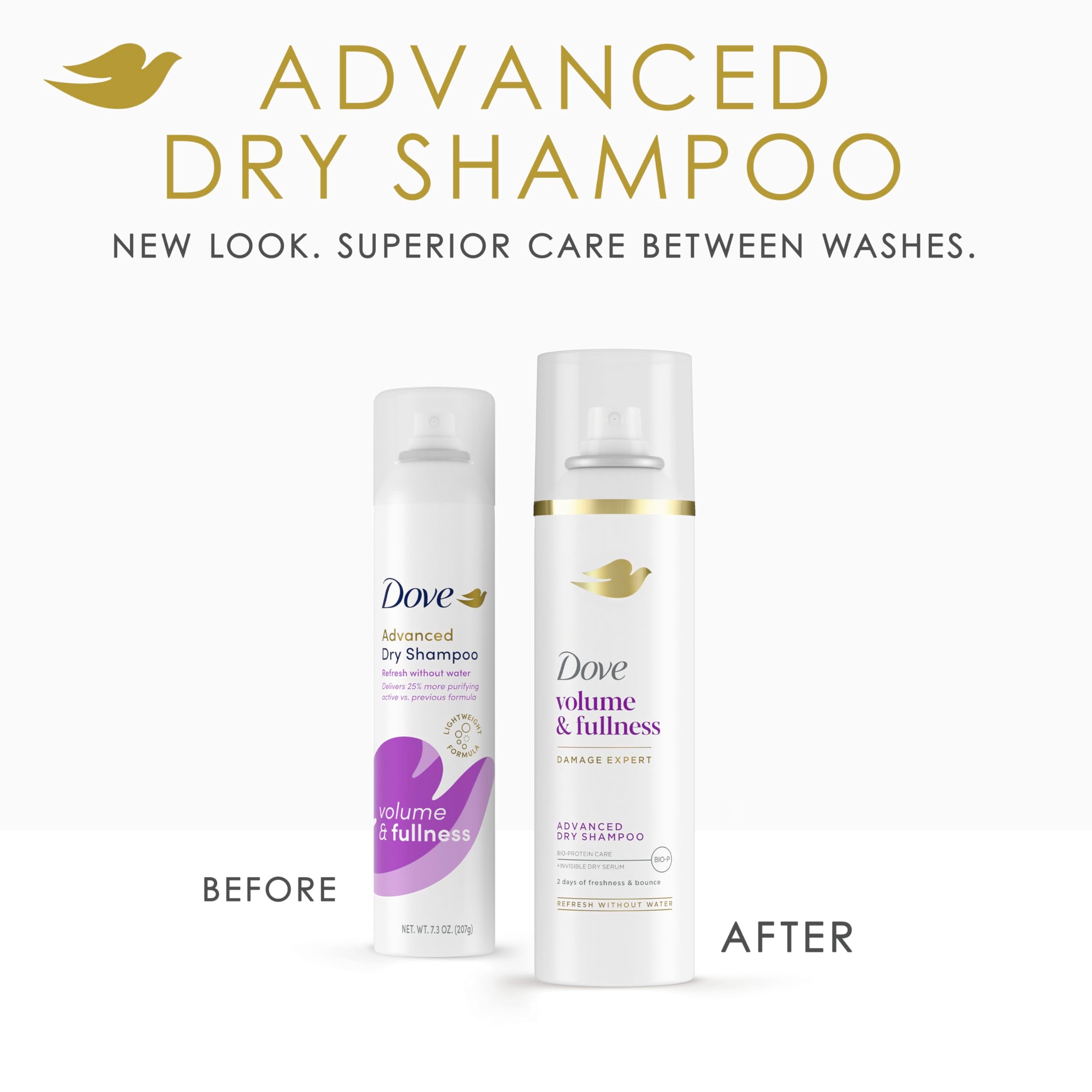 Dove Volume & Fullness Dry Shampoo bottles, 5oz each, showing the packaging and product label for volumizing dry hair.