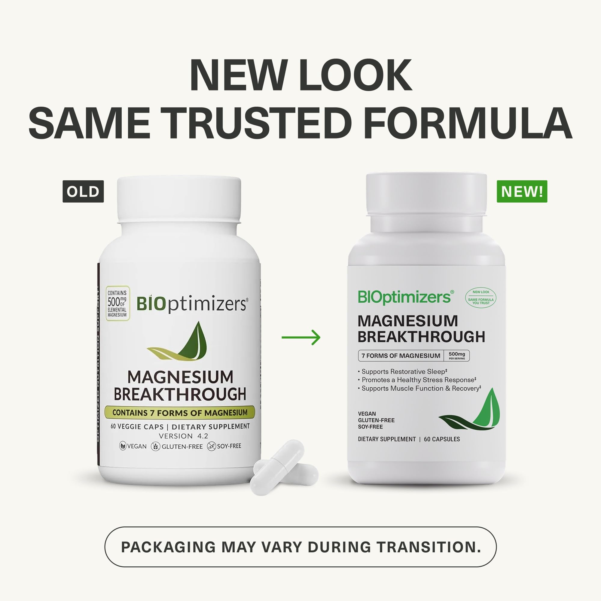 BIOptimizers Magnesium Breakthrough Supplement with 500mg - 7 Forms of Magnesium: Glycinate, Malate, Citrate, and More - Natural Support for Sleep and Cognitive Function -60 Capsules- Calming Vitamins