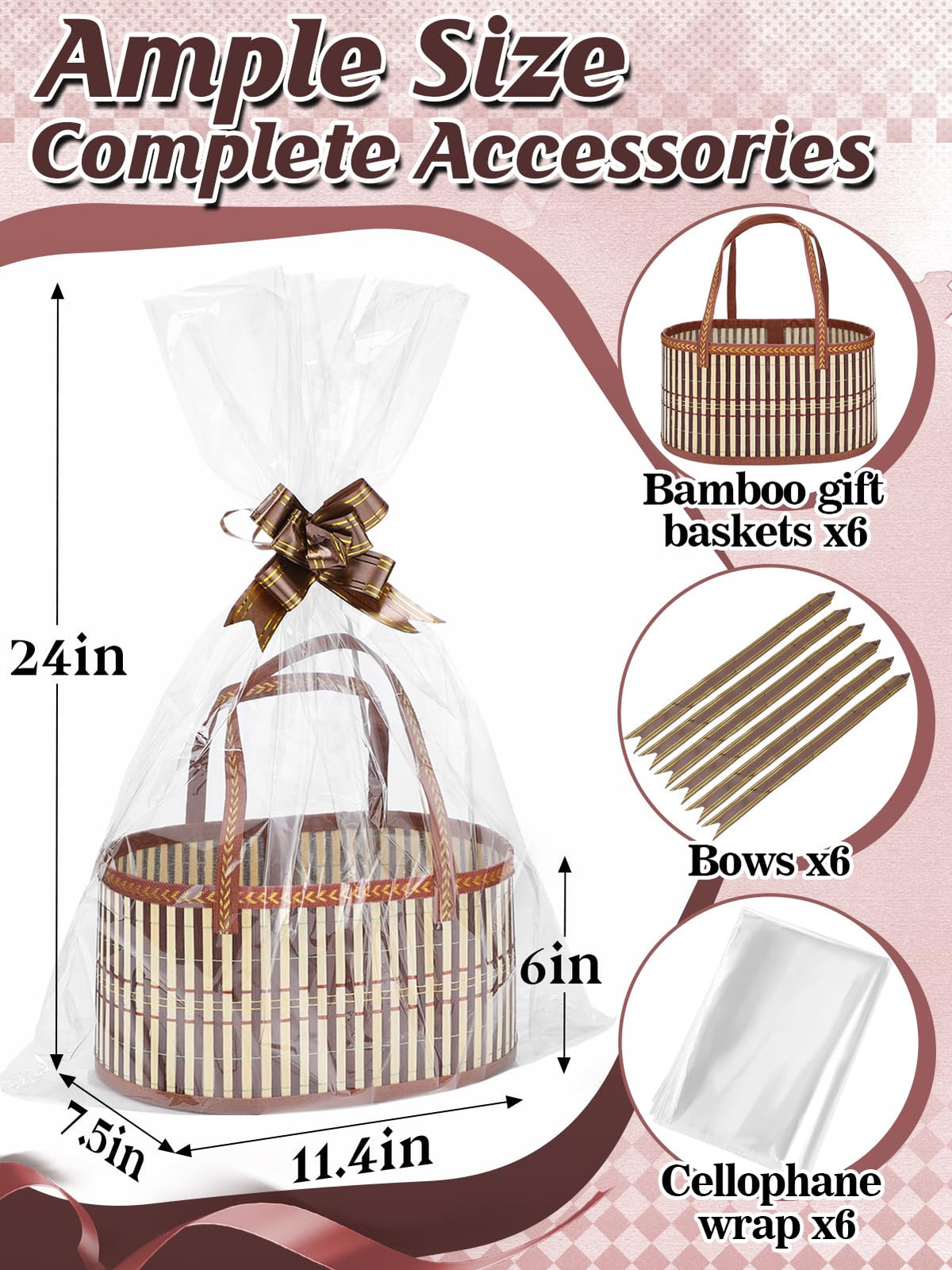6 Set Bamboo Christmas Gift Baskets Empty Kit Reusable Brown - MADHOLLY Official Imagery - 6