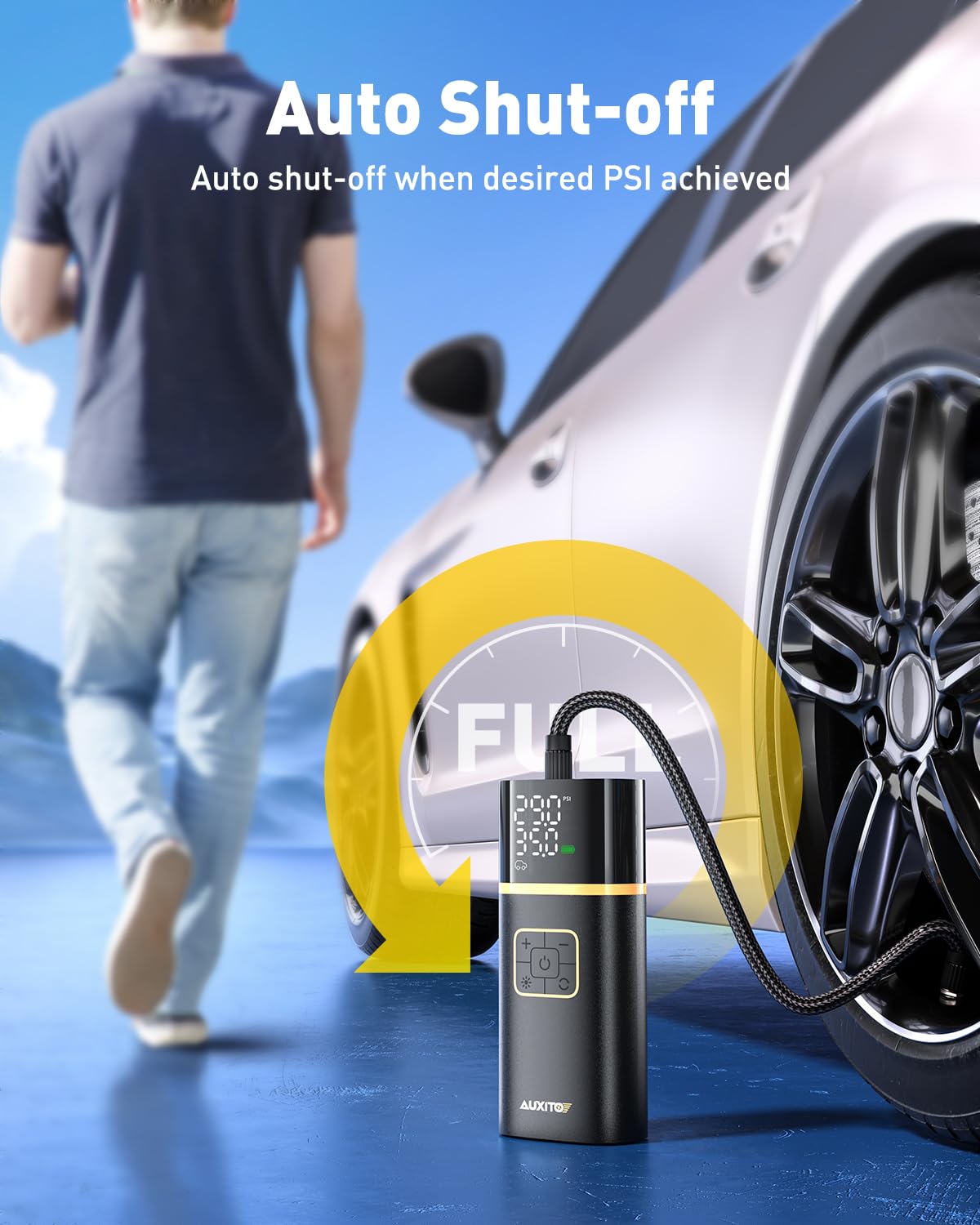 AUXITO Tire Inflator Portable Air Compressor - Air Pump for Car Tires with Digital Pressure Gauge, Cordless Rechargeable