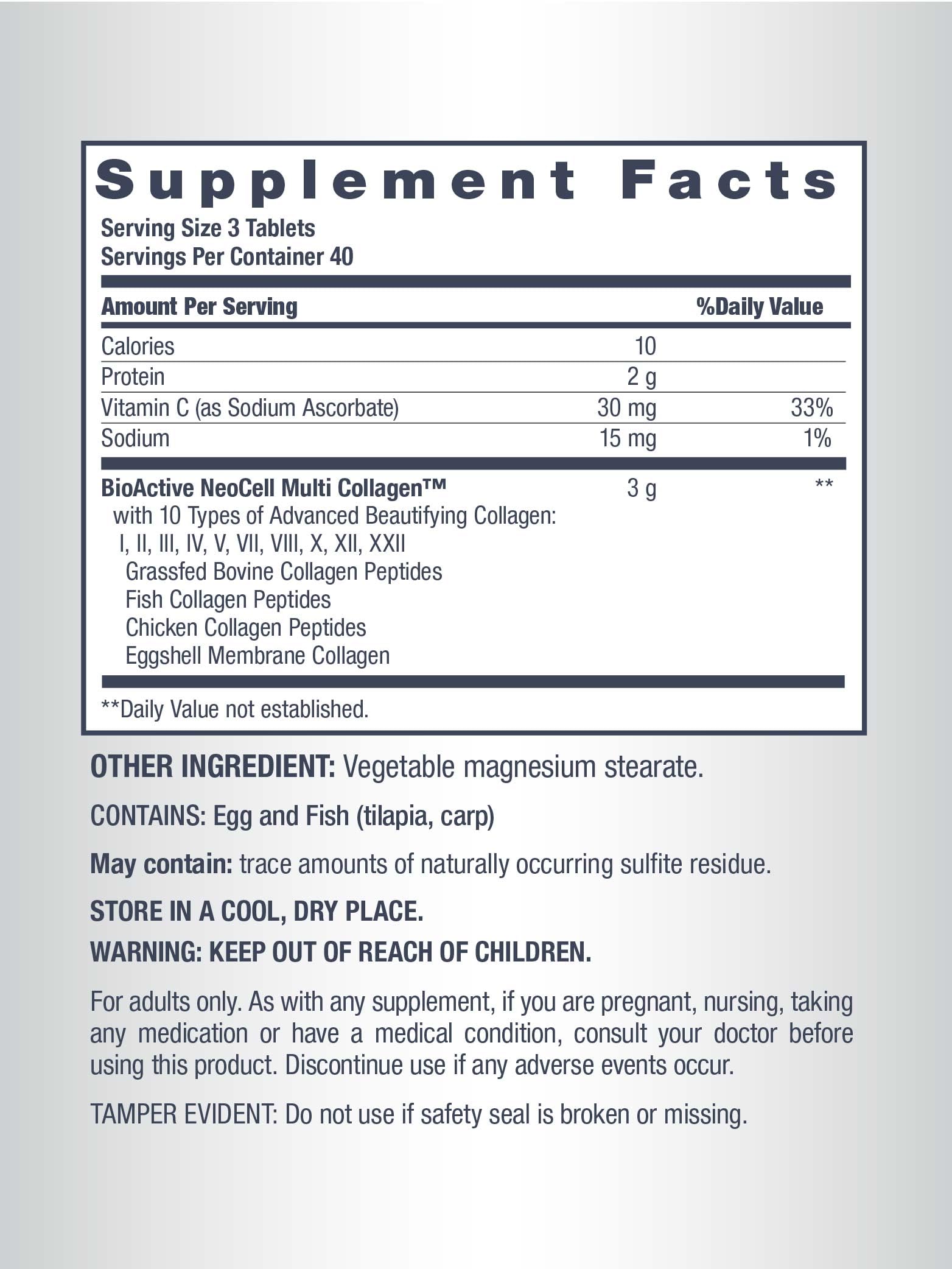 NeoCell Multi Collagen Peptides Pills | 120 Tablets | 10 Types of Collagen