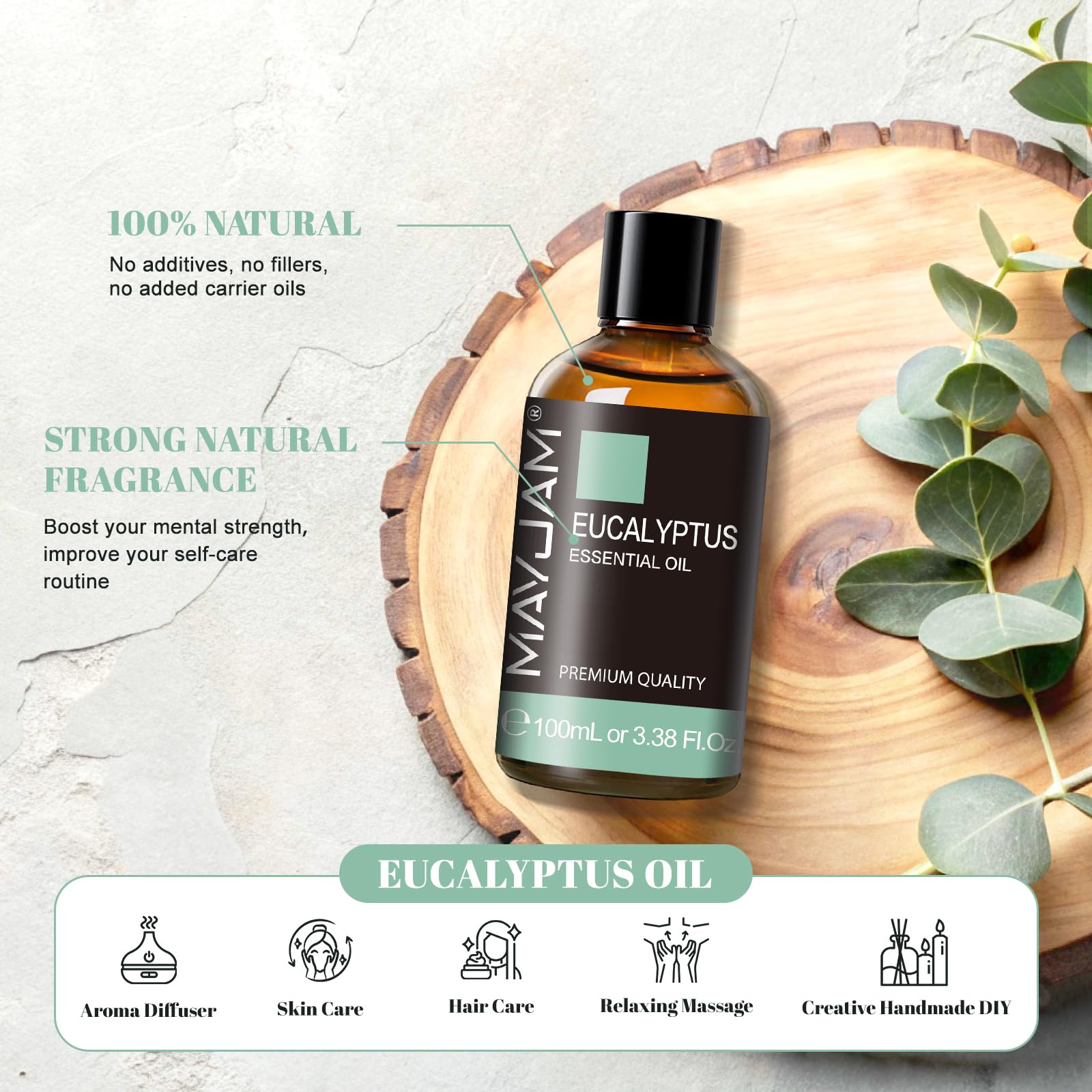 MAYJAM Eucalyptus Essential Oil for Diffuser & Skin – 100ml