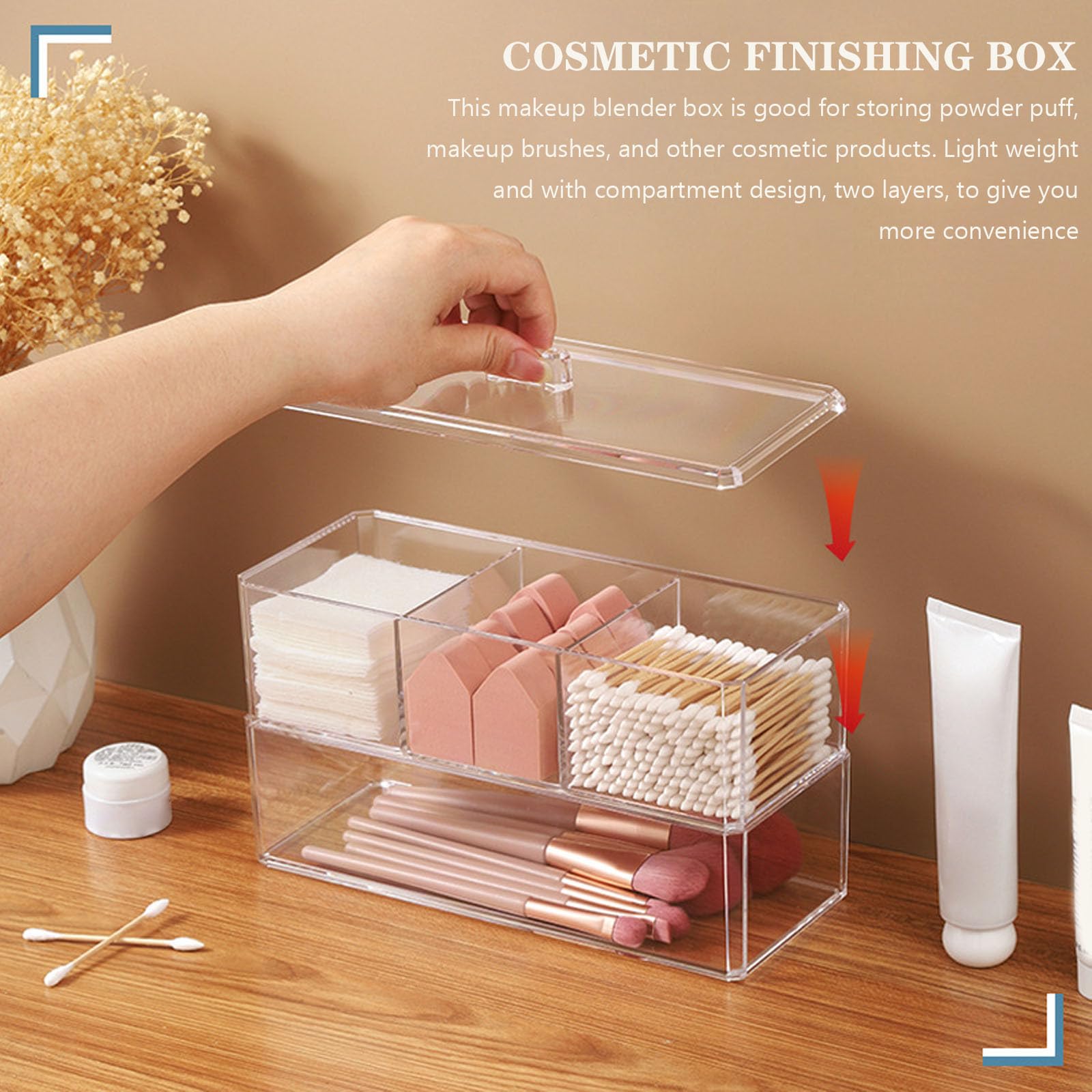 MAGICLULU makeup puff holder case with 2-layer acrylic cosmetic organizer, large storage for beauty sponges and vanity use