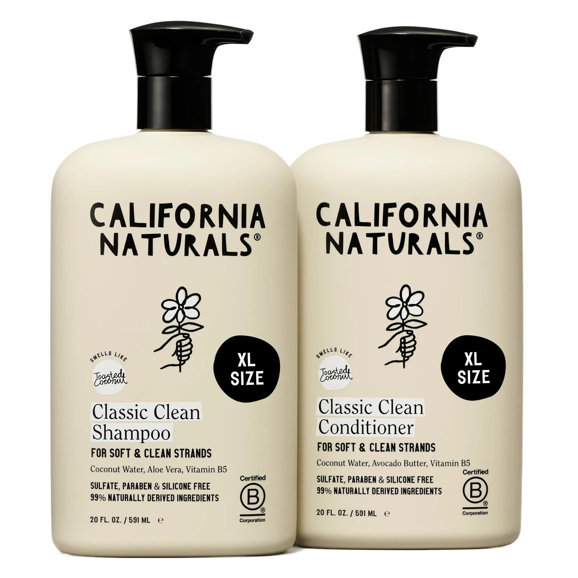 California Naturals toasted coconut shampoo and conditioner set, featuring natural hair cleaner and conditioner for nourishing hair care.