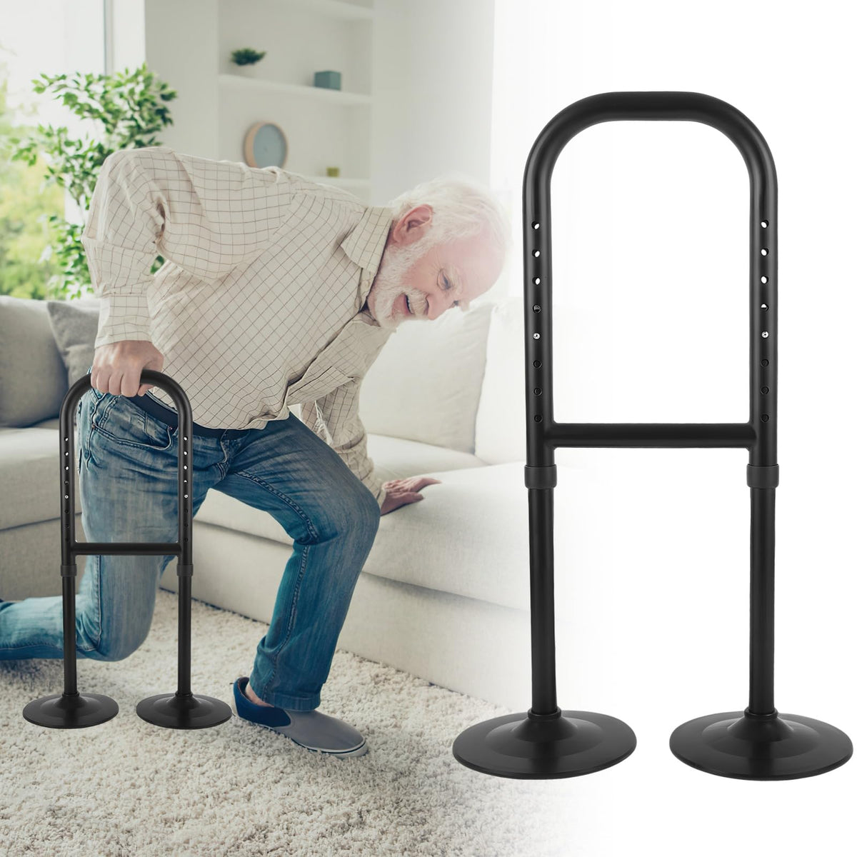 OMISTAR Dual Base Standing Assist Device, 9 Levels Height Adjustable Stand Assist Aid for Elderly, Portable Lightweight 