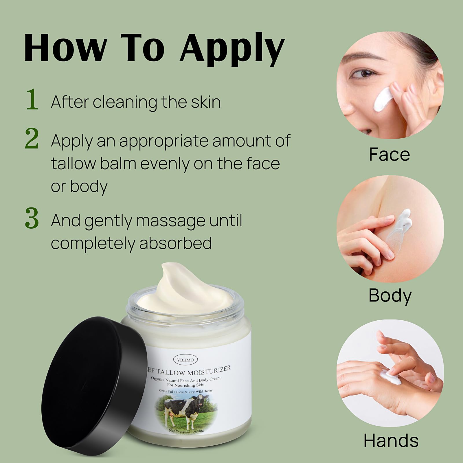 YBHMO Grass-Fed Beef Tallow & Honey Moisturizer 4oz