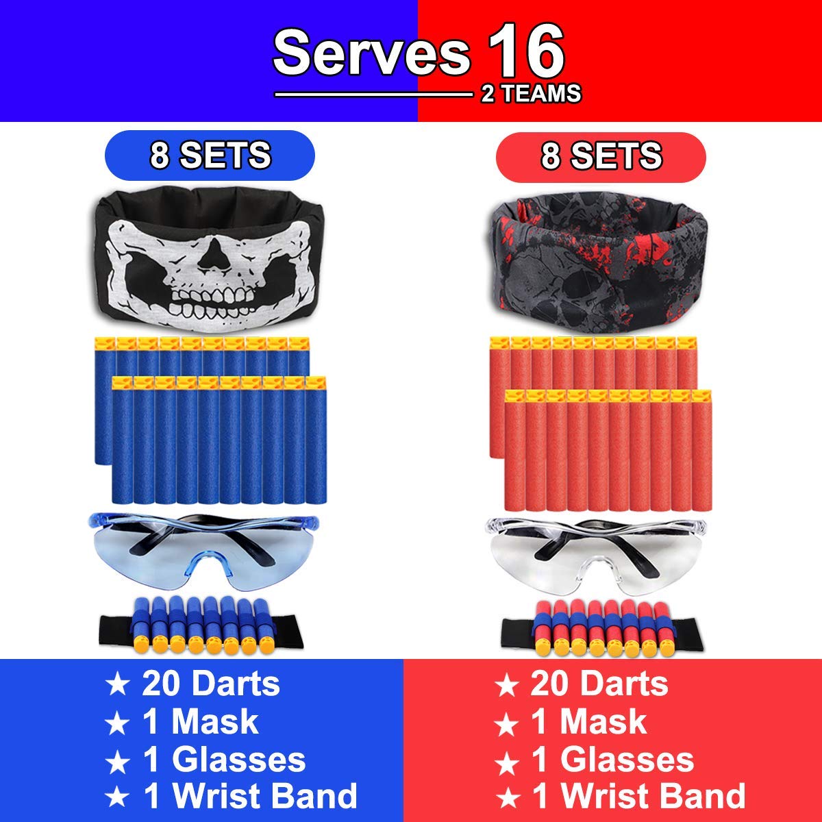 POKONBOY Party Supplies Compatible with Nerf Guns, 10 Sets Kids Blaster Guns Birthday Party Favors Accessories with Face