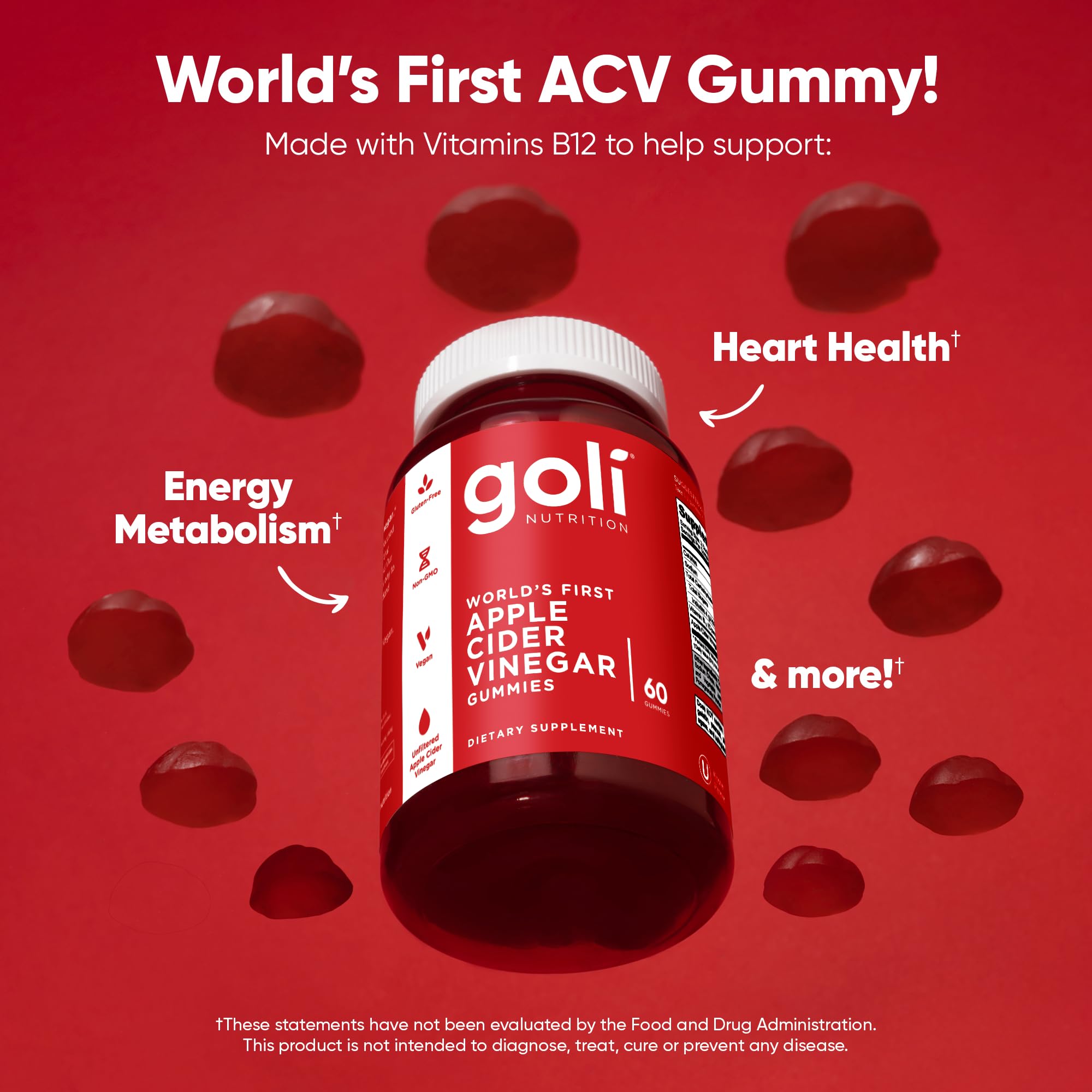 Goli Apple Cider Vinegar Gummies 180ct (3-Pack) + B12