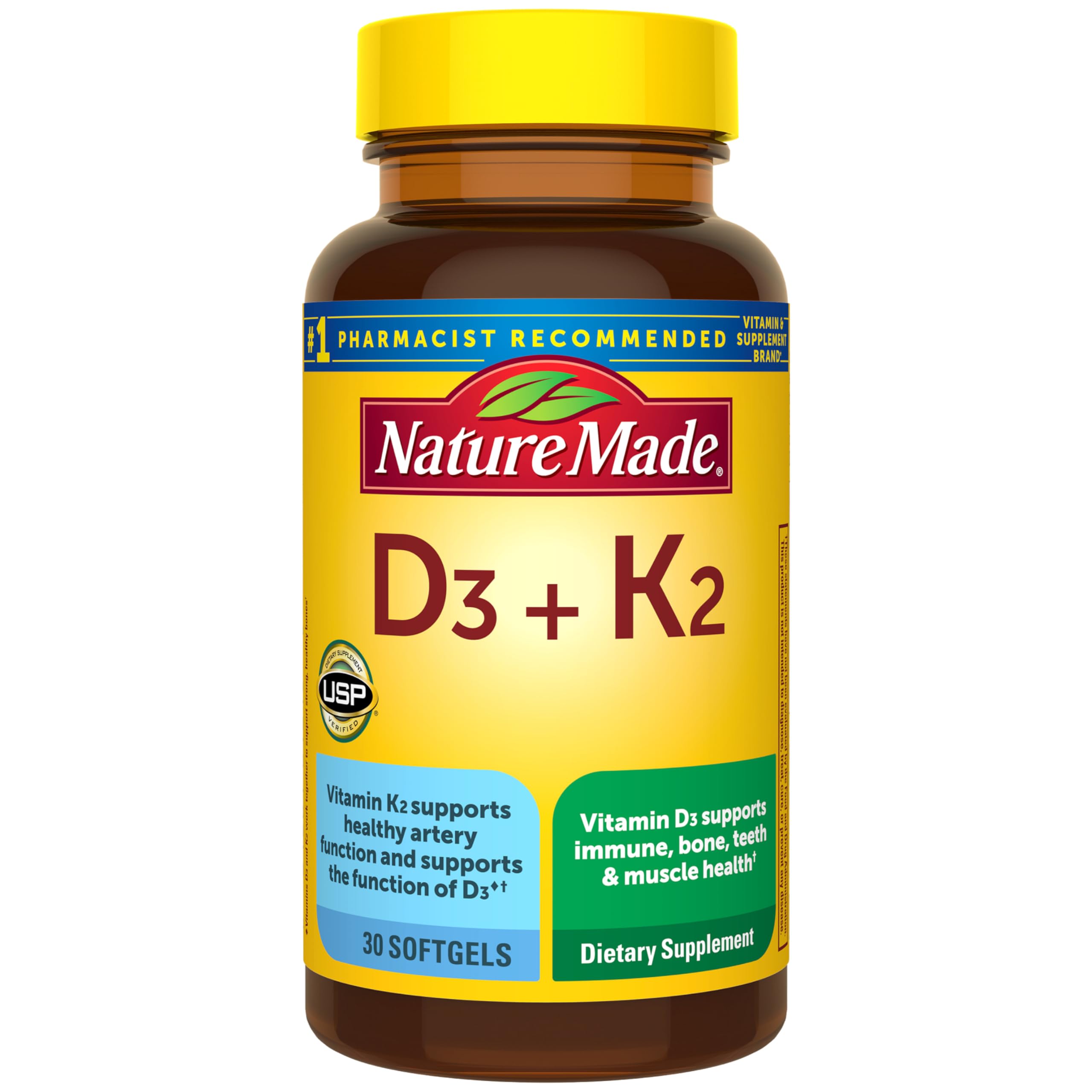 Nature Made Vitamin D3 K2 Supplement, 30 Softgels - Product Imagery