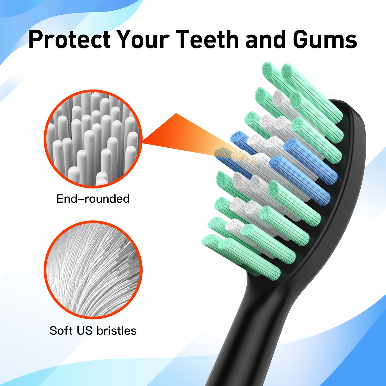 Elyhead replacement brush heads for COSLUS C40 electric toothbrush, showing close-up of soft bristles and ergonomic design