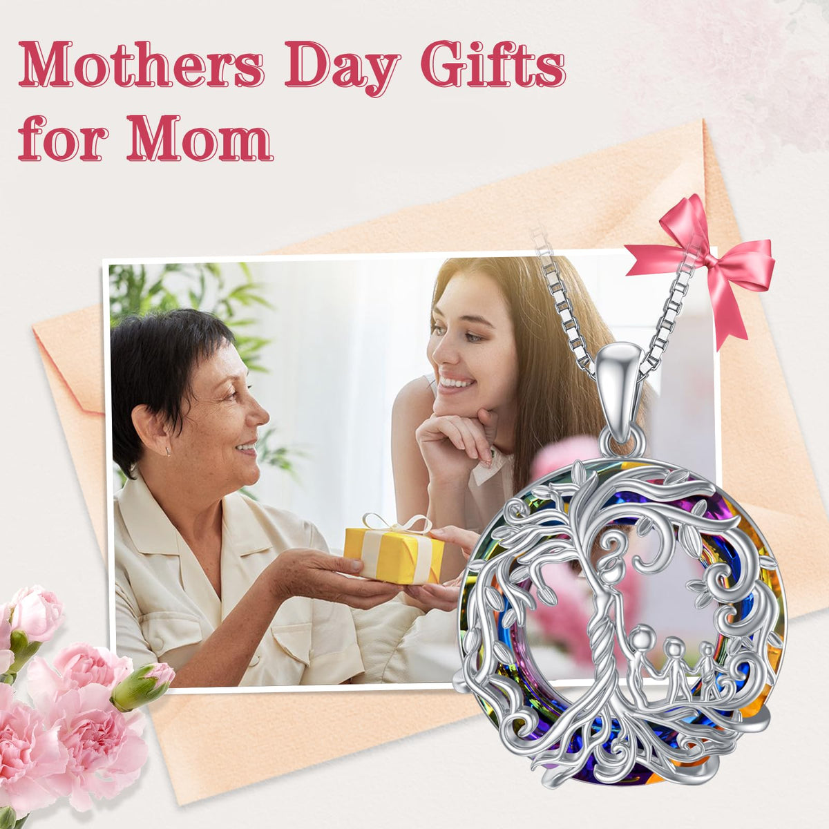 TOUPOP Gifts for Mom Mother and Daughter/Son Necklace Sterling Silver Tree of Life Pendant with Austrian Crystal Jewelry
