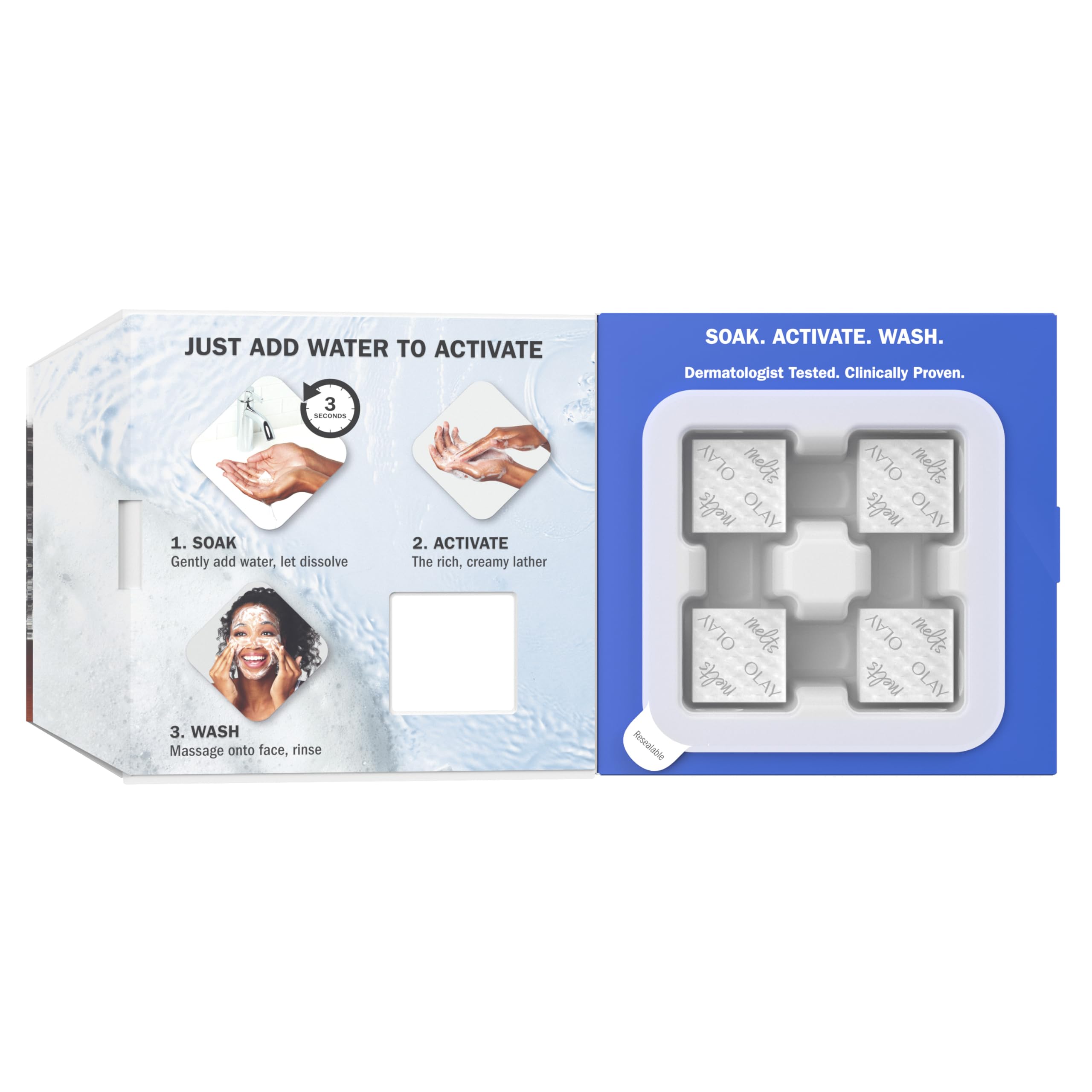 Olay Hyaluronic Acid Cleansing Melts, skin cleaning agent, 64-count value pack with dissolving cleansing wipes for gentle skincare.