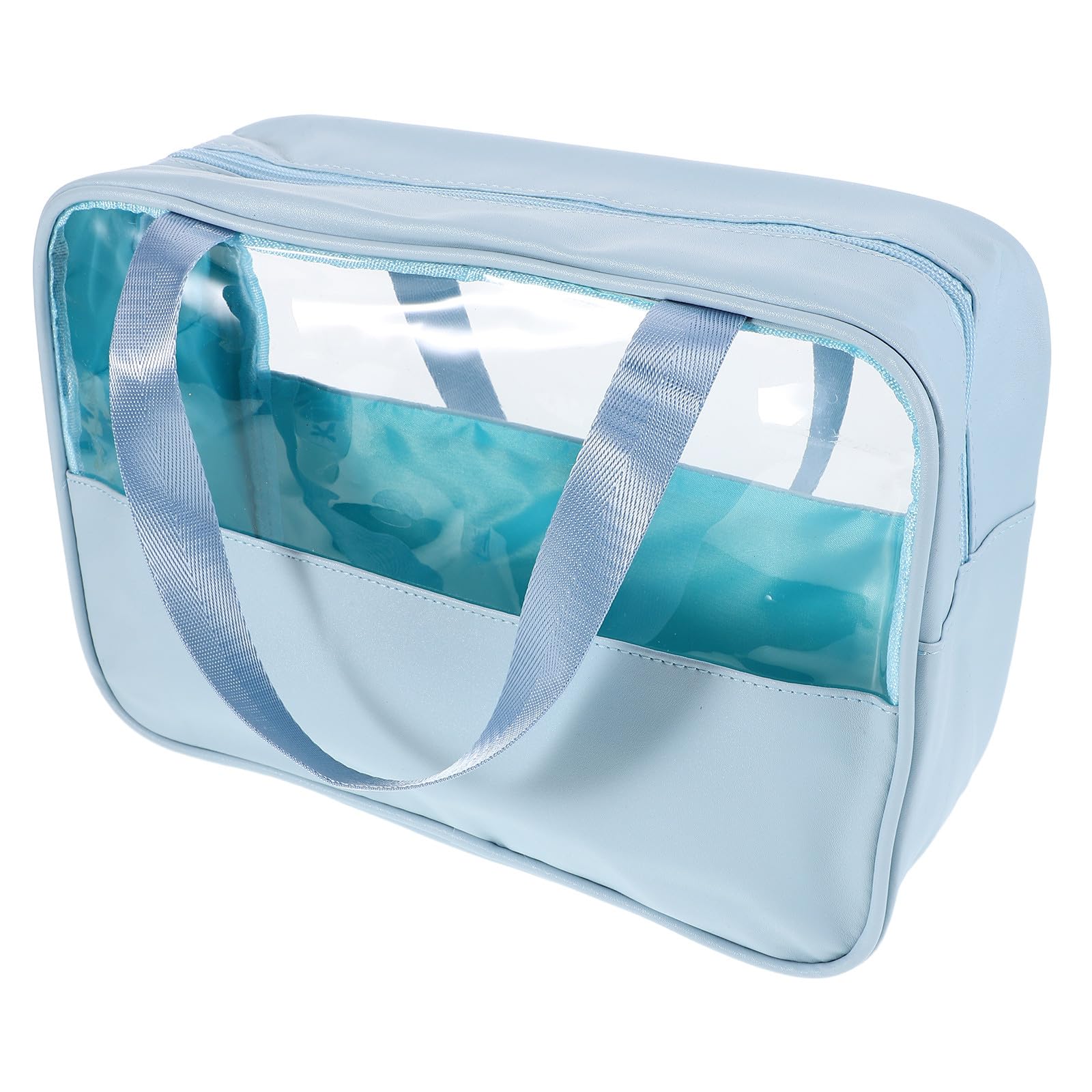 NULYLU large blue waterproof cosmetic case with handle, spacious makeup and toiletry organizer pouch for travel and daily use