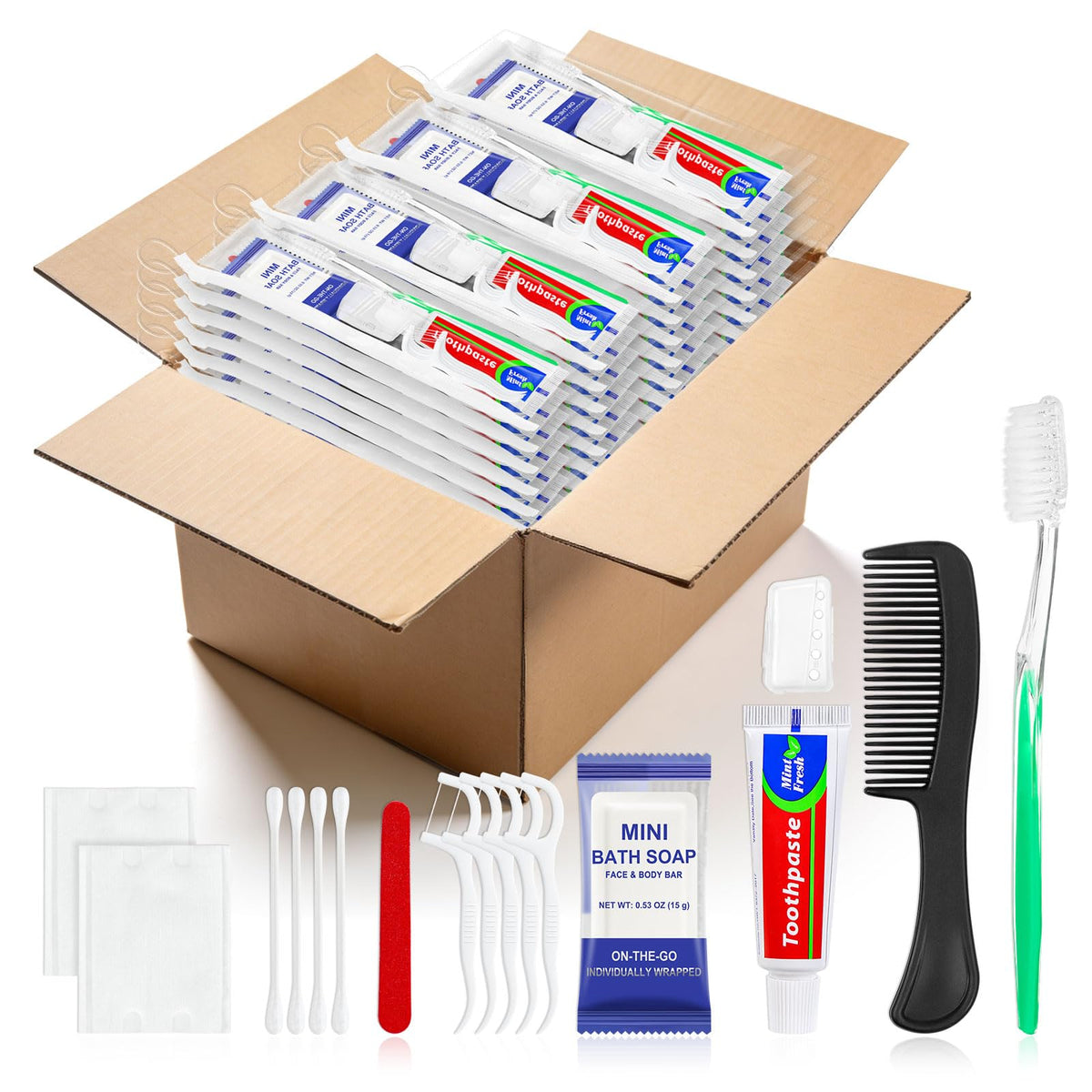 Xuezoioy 50 Sets Personal Hygiene Kit Bulk,Green 9-in-1 Travel Size – product photo (Manual Toothbrushes)