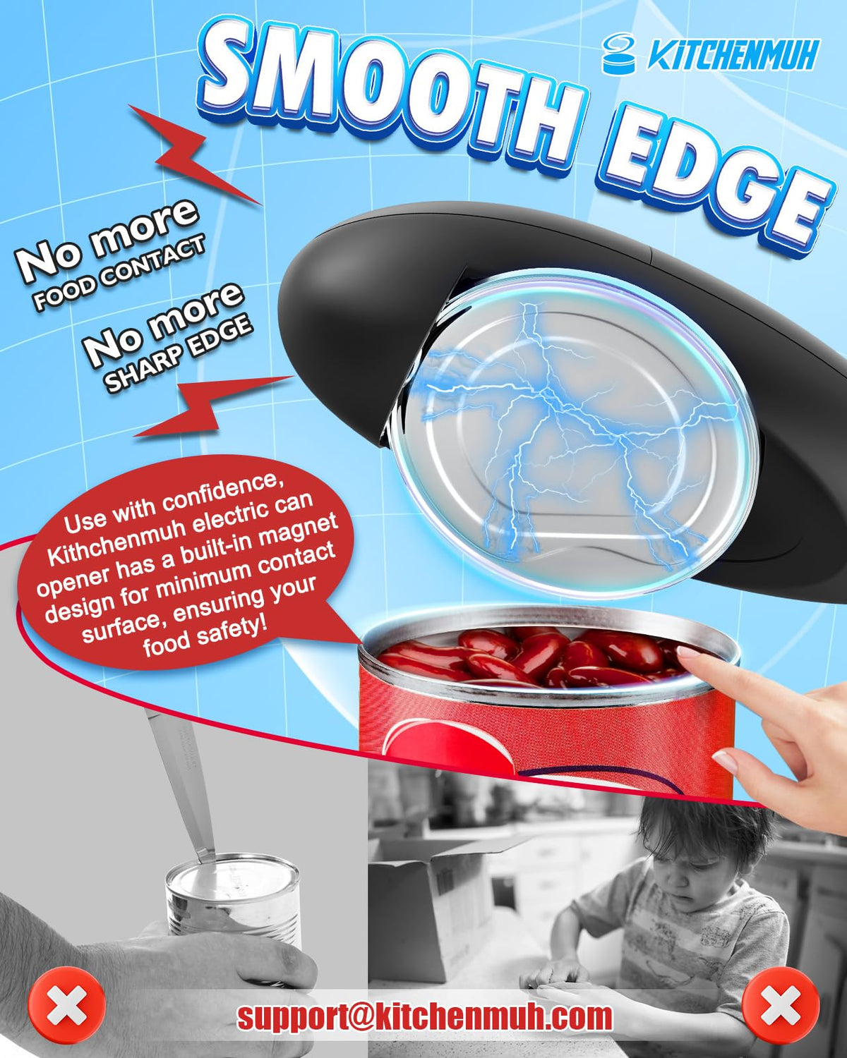 KITCHENMUH One Touch Electric Can Opener Fits All Can Sizes for Seniors with Arthritis, Battery Operated Can Opener with