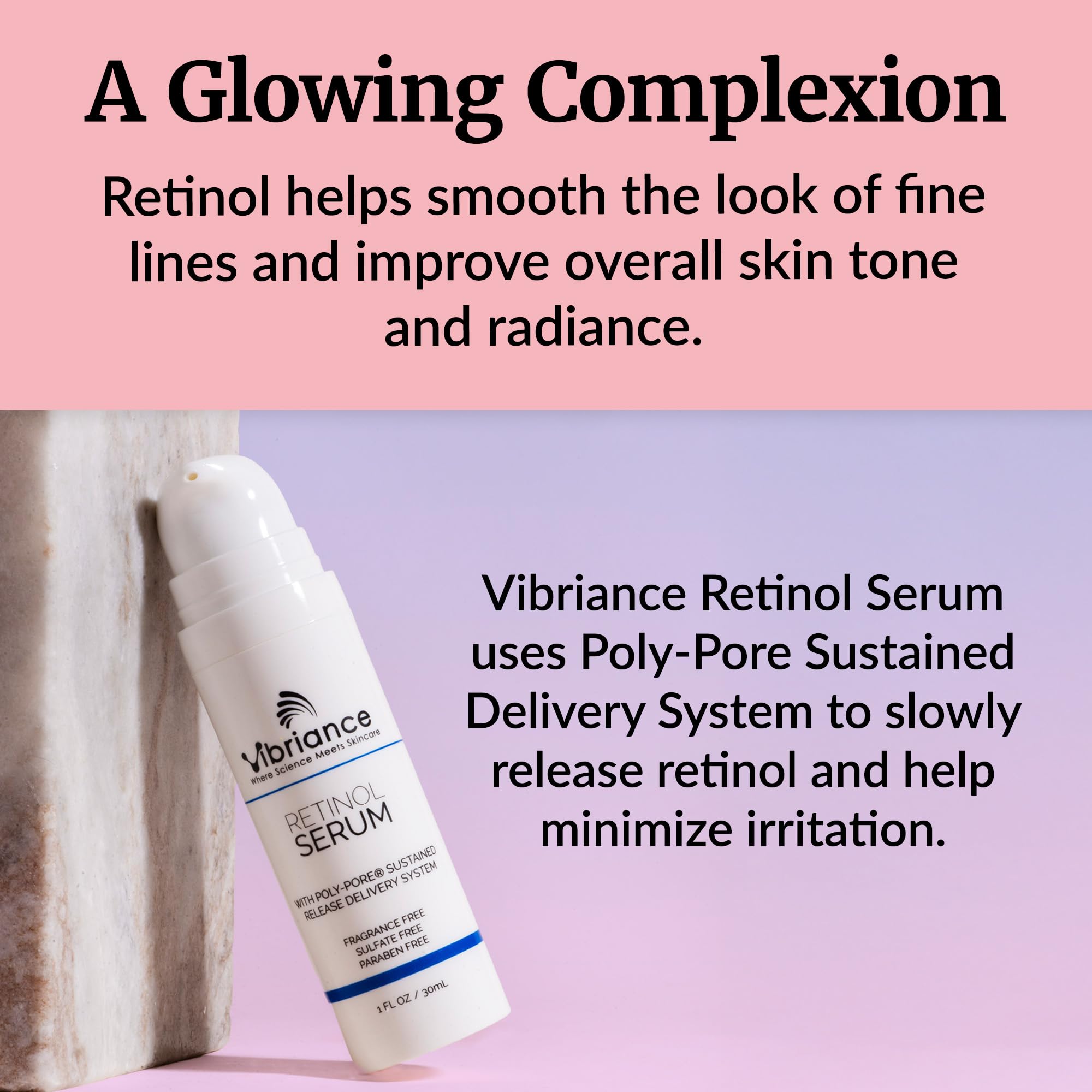 Vibriance Retinol Night Serum for Sensitive Skin in 1oz bottle, smooth serum with retinol for nighttime skincare.