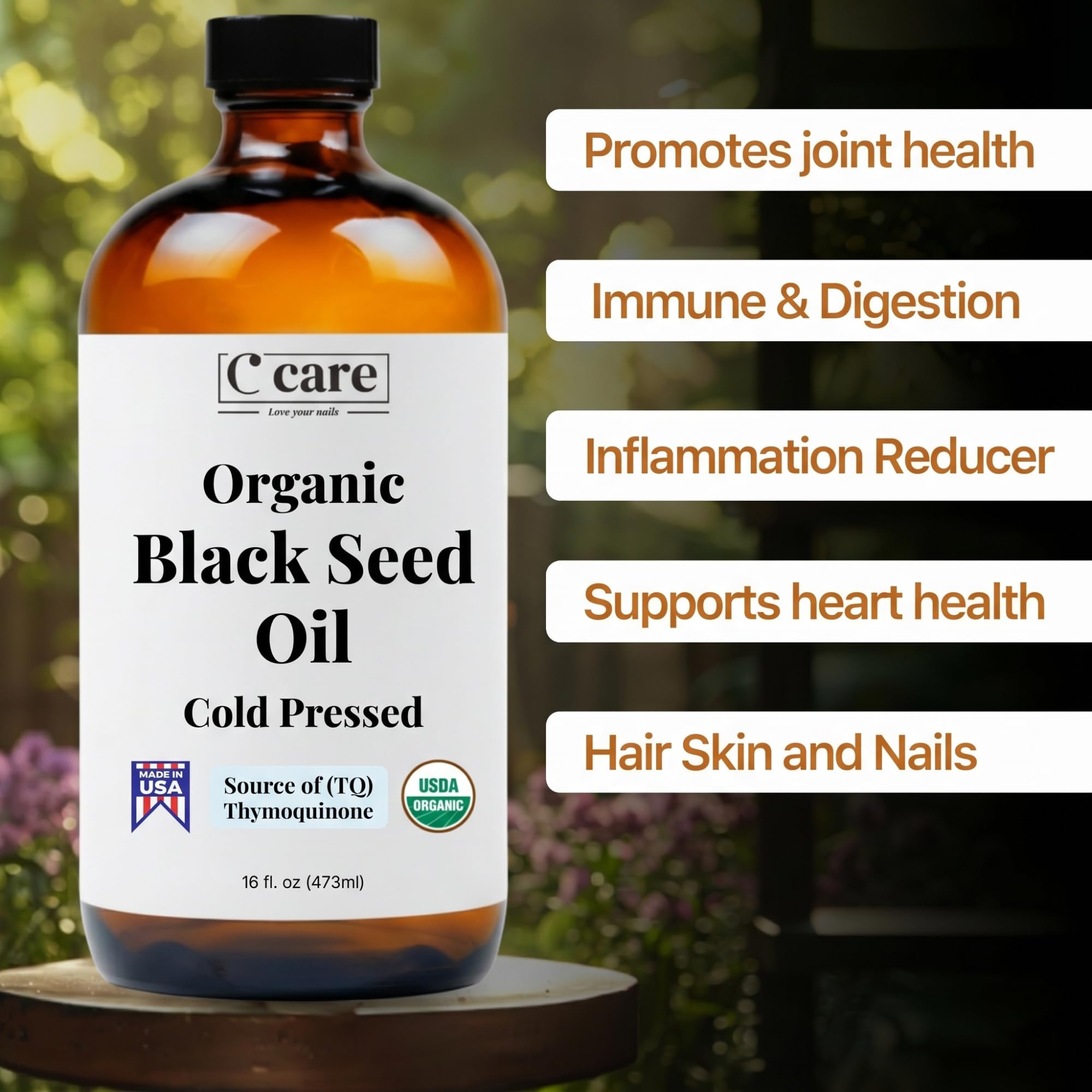 Black Seed Oil Organic Cold Pressed Unrefined Glass Bottle | USDA Certified Organic Black Cumin Seed Oil | High Thymoquinone Omega 3 6 9 | for Immune Support, Joints, Digestion, Hair & Skin | 8 Fl oz