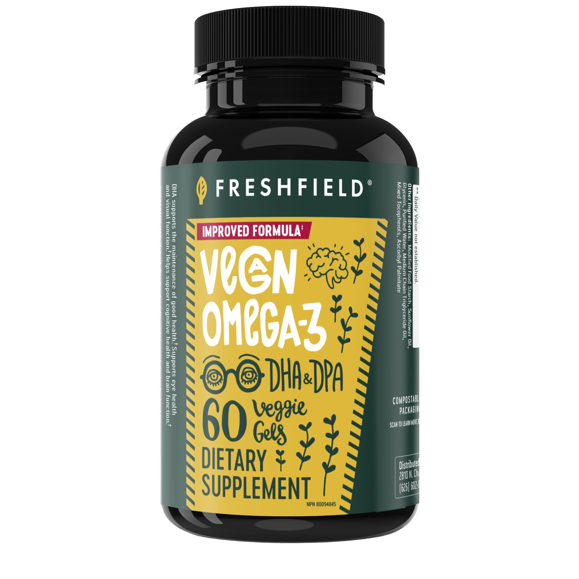 Freshfield Vegan Omega 3, Algae (Algal) Oil, Fish Oil Free - Product Imagery