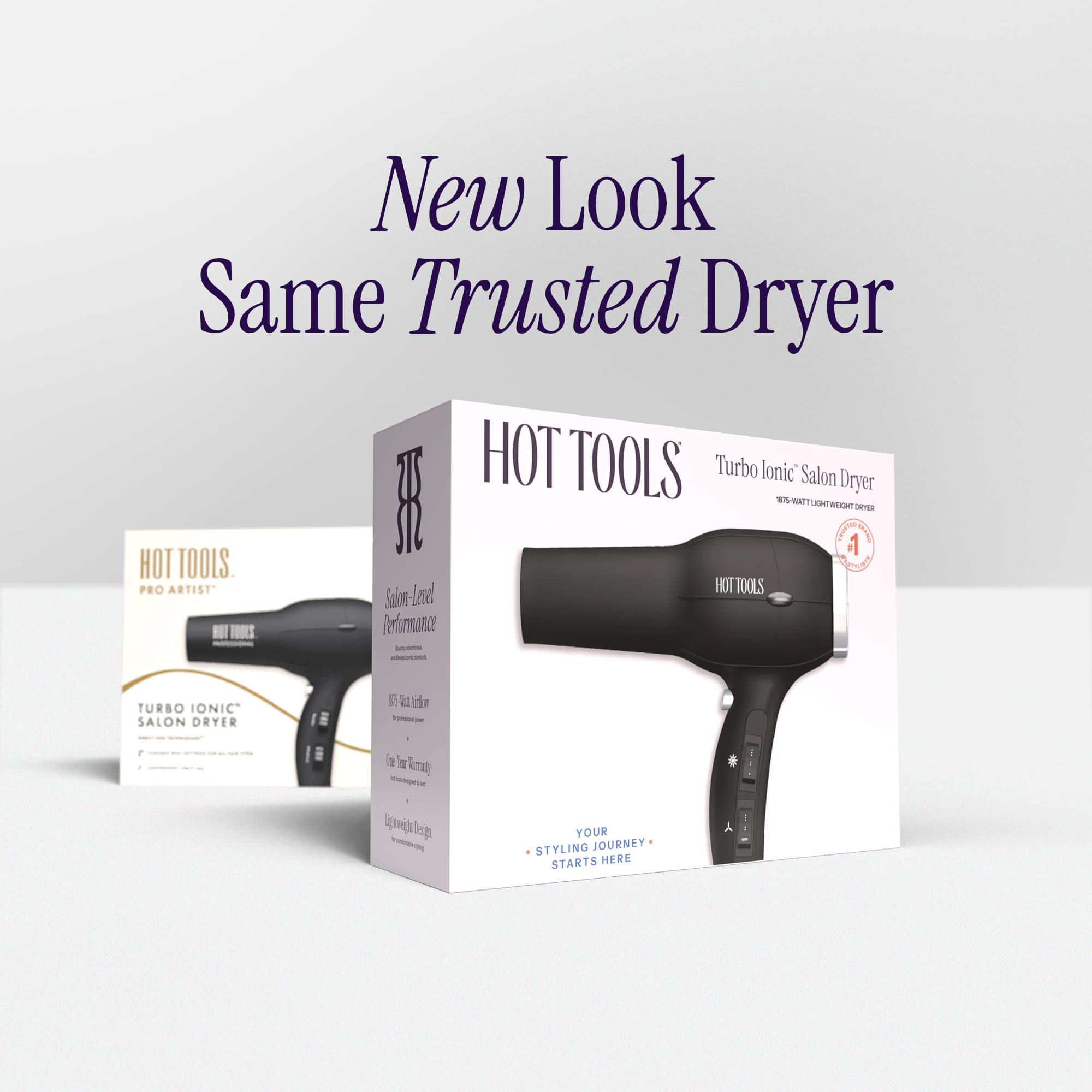 Hot Tools Pro Artist 1875W Turbo Ionic Hair Dryer with black handle and silver nozzle, showing ergonomic design and air vents.