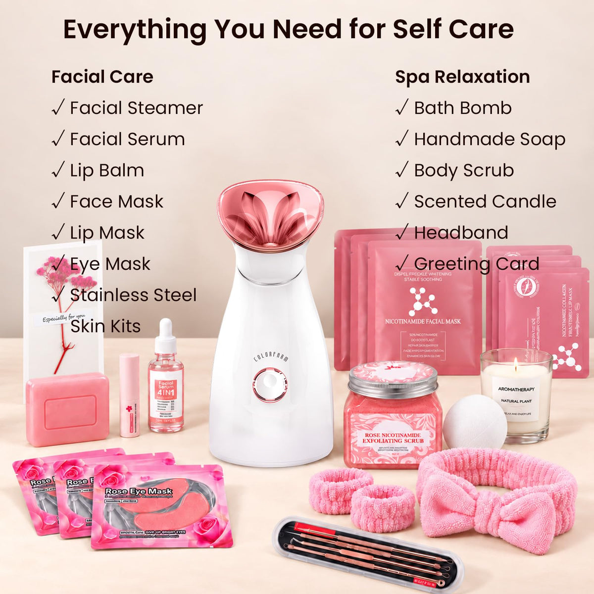 Facial Steamer Spa Gift Set with 12 Skin Care Essentials - colorfarm Official Imagery - 3