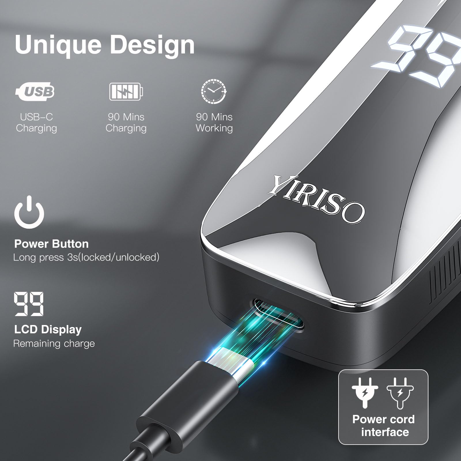 YIRISO electric shaver for men with rotary blades and 9000 RPM motor, designed for a smooth and close shave.