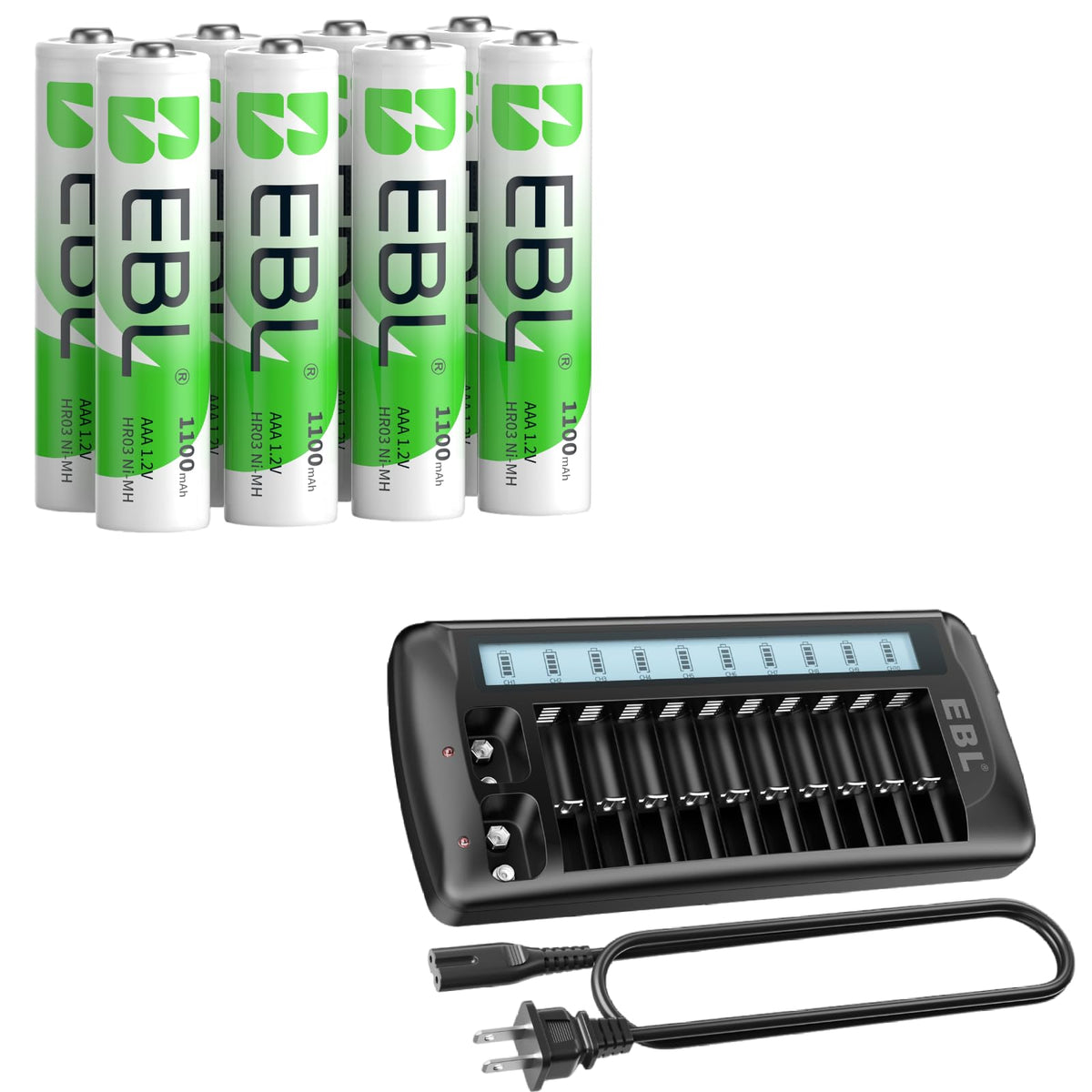EBL AAA Rechargeable Batteries 8 Count Ni MH 1100mAh 1 2V - EBL Official Imagery - 1