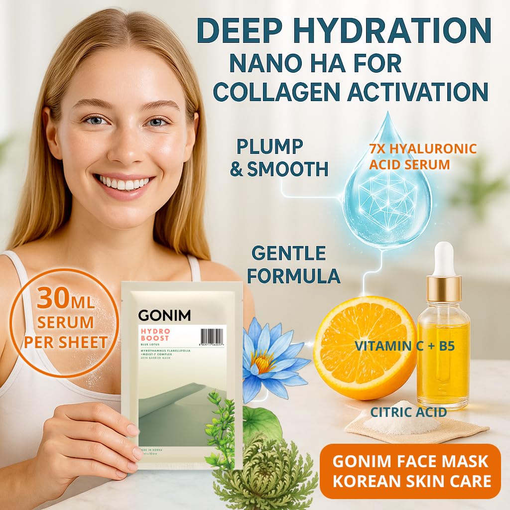 GONIM Korean Face Mask, Hydrating Face Mask Sheet with Hyaluronic Acid – product photo (Masks)