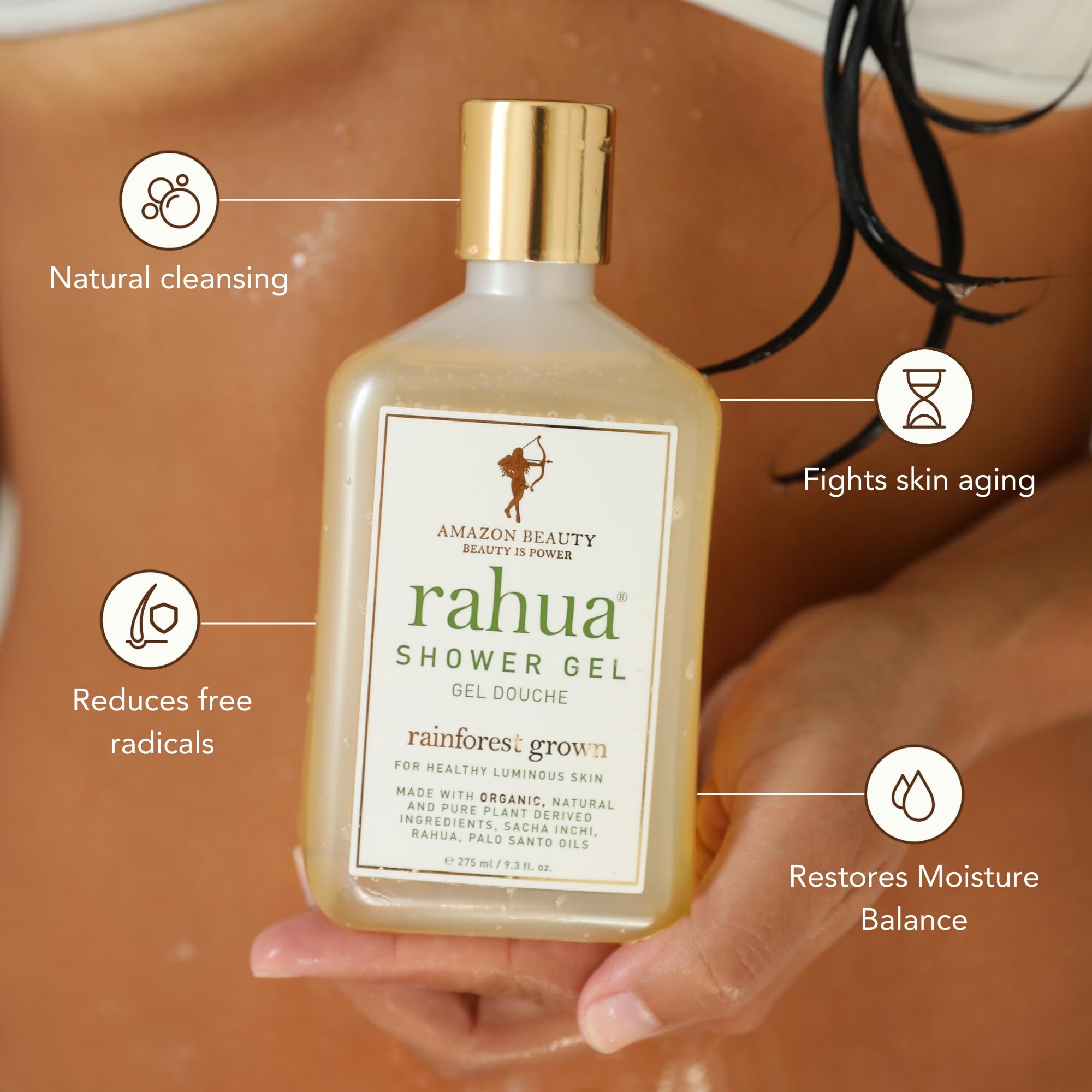 Rahua Botanical Shower Gel, luxury body wash in 9.3 fl oz bottle, gentle skin cleaning with natural botanical ingredients.