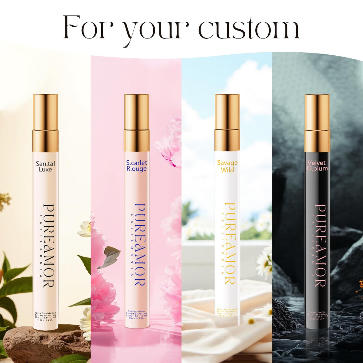 PUREAMOR Pheromones Perfumes for Women, Long lasting Skin Scent Fragrance Set, Amber Vanilla, Saffron Amber, Woody Citru
