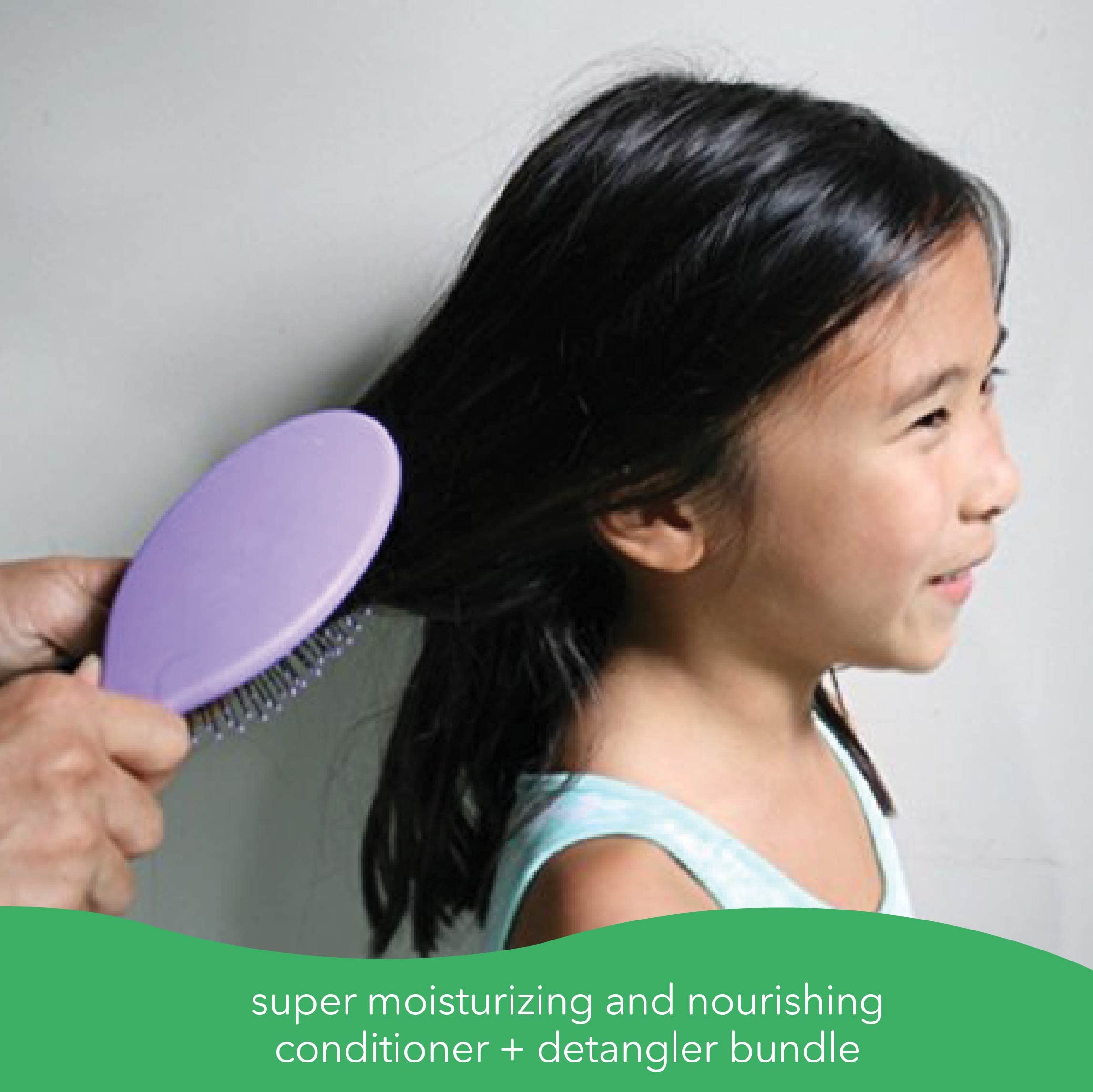 Fresh Monster Kids coconut detangler and conditioner bundle, 8.5 oz and 6 oz bottles, for gentle hair cleaning and conditioning.